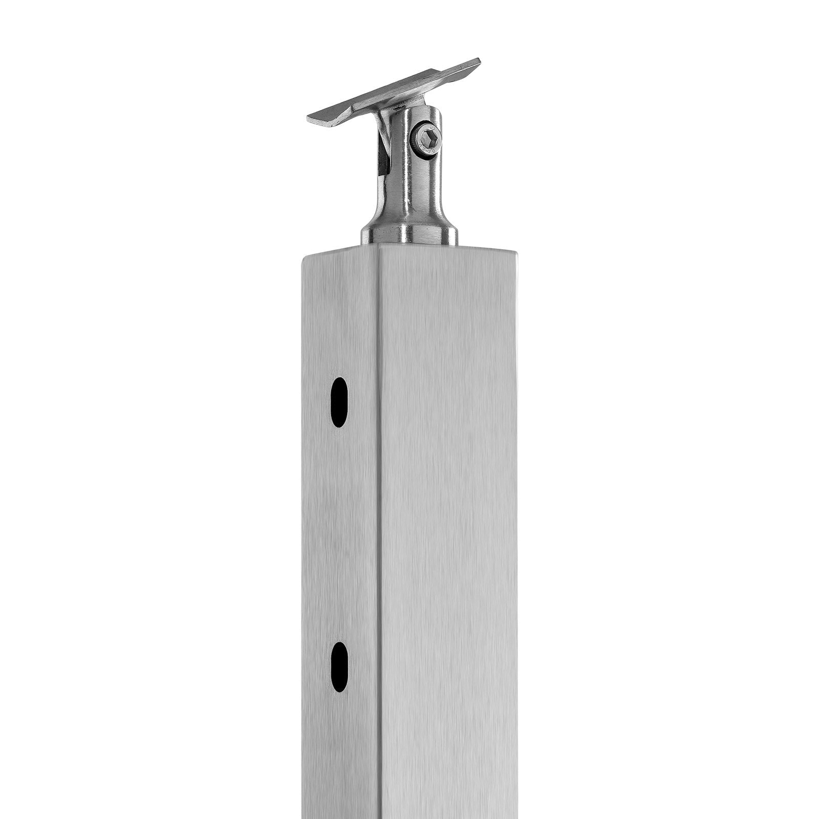 VEVOR Cable Railing Post, 42" x 2" x 2" Steel 30° Angled Hole Stair Railing Post, 12 Pre-Drilled Holes, SUS304 Stainless Steel Cable Rail Post with Horizontal and Curved Bracket, 1-Pack, Silver