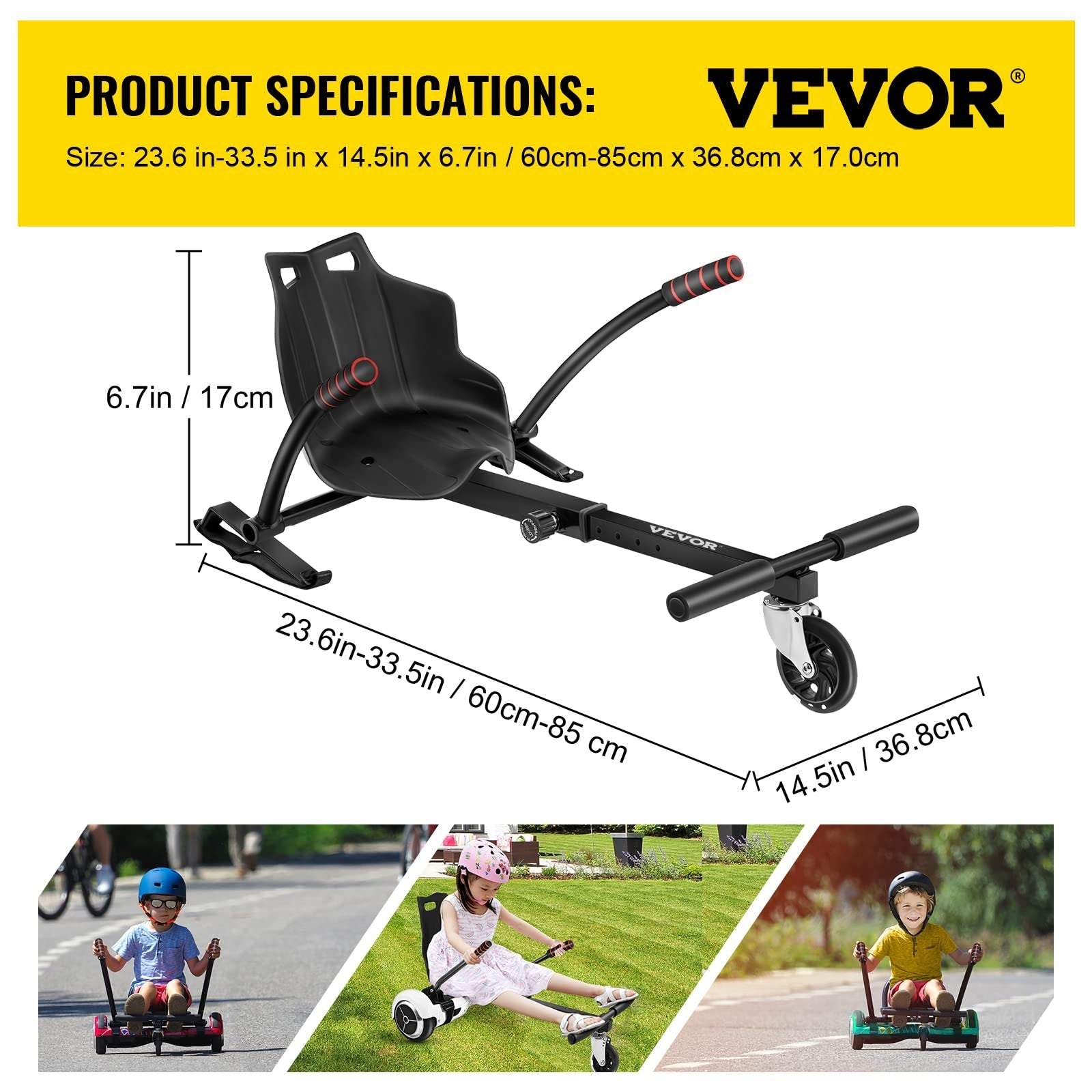 VEVOR Hover Kart Cool Mini Hover Board Cart Two Wheel Self Balancing Scooter 6.5" 8" 10" Adjustable Anti-Overturn Wheel Fits for Kids or Adults