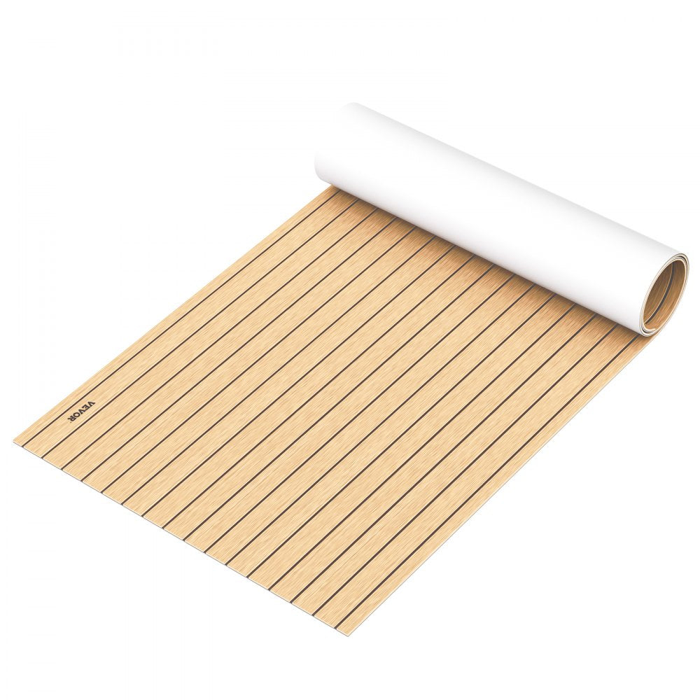 VEVOR Boat Decking Sheet 6MM Thick Non-Skid EVA Foam Faux Teak Decking Self-Adhesive Marine Yacht RV Swimming Pool Garden Boat Flooring Sheet 90.5"x35.4" Flooring Sheet