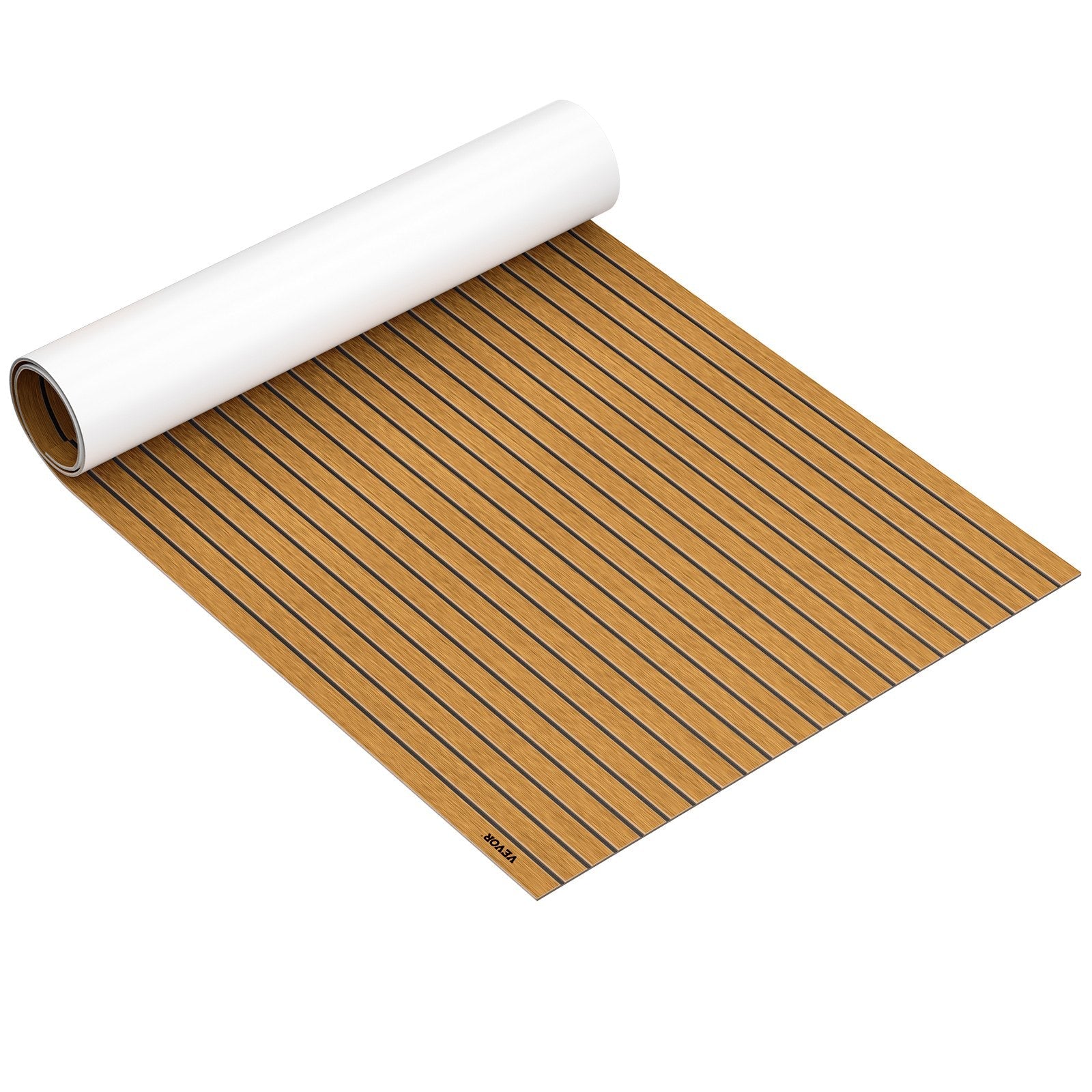 VEVOR 94.5 X 47 Inch EVA Foam Faux Teak Non-Slippery Self-Adhesion Decking Sheet for RV Swimming Pool Garden Boat Yacht Marine Flooring in Wet Dry Conditions (Brown with Black Lines)