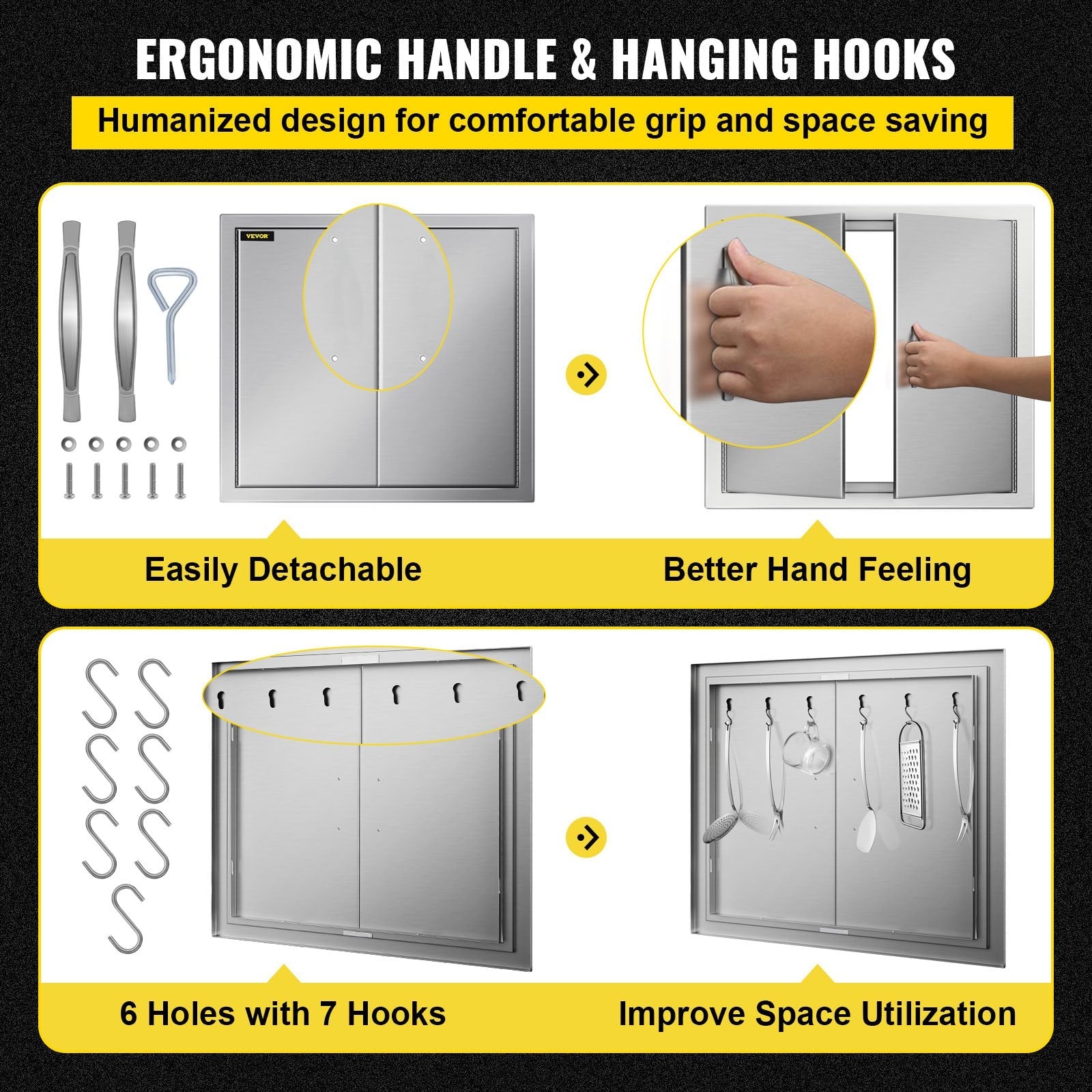 VEVOR Outdoor Kitchen Access 26\"x 24\" Wall Construction Stainless Steel Flush Mount for BBQ Island, 26inch x 24inch, Double Door