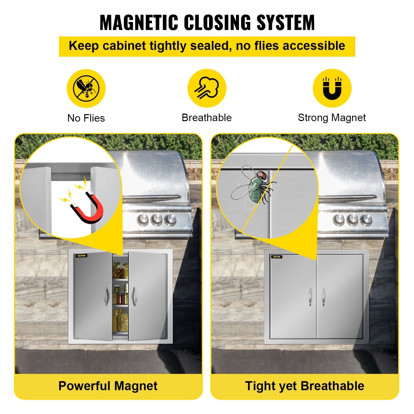 VEVOR Outdoor Kitchen Access 26\"x 24\" Wall Construction Stainless Steel Flush Mount for BBQ Island, 26inch x 24inch, Double Door