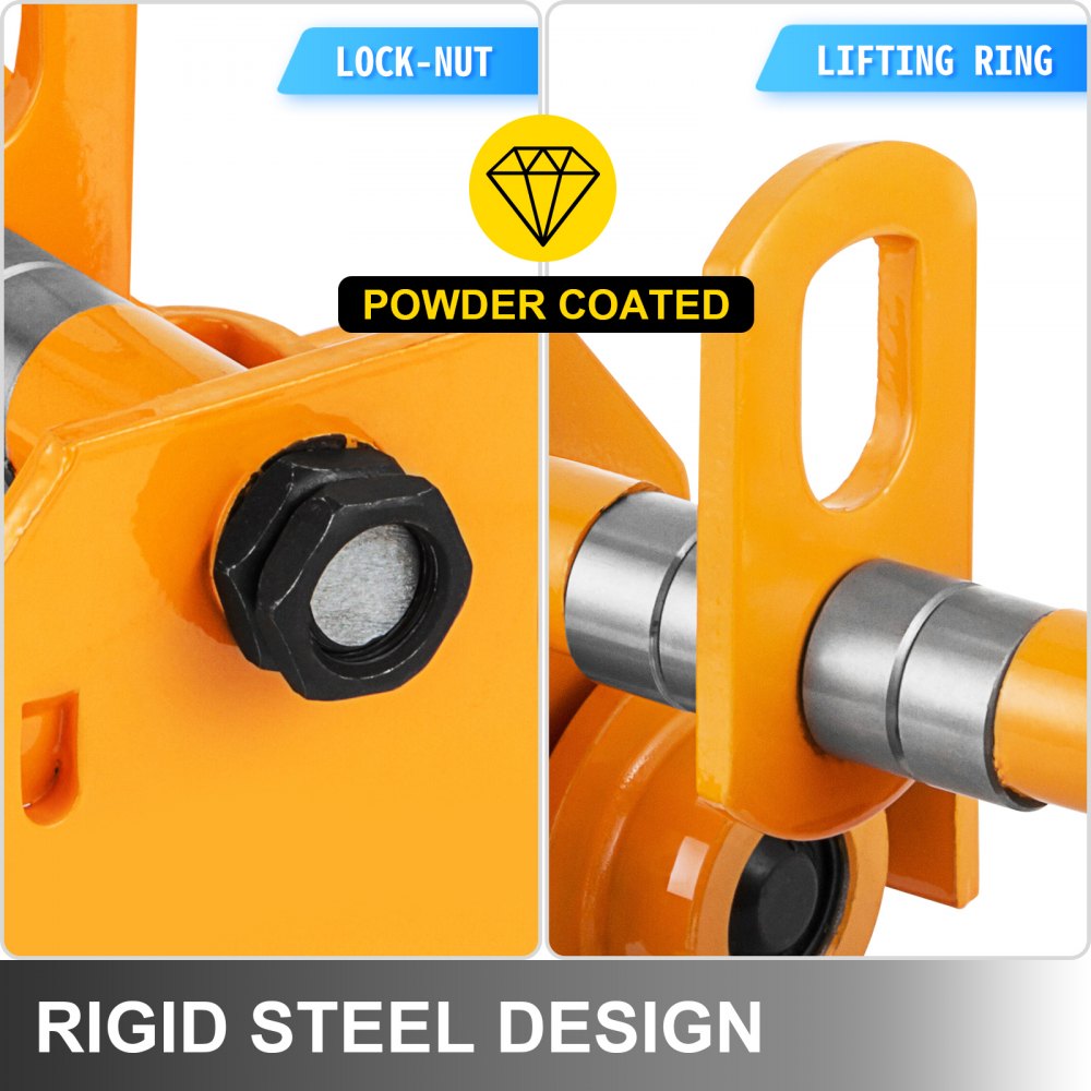 VEVOR 2T Push Beam Trolley 4409LBS Capacity Plain Trolley Heavy Duty Hand-Pulled Single Rail Trolley Industrial Grade Conveyor Trolley for 2.5-5.5IN I-Beams Chain Hoists (2T)