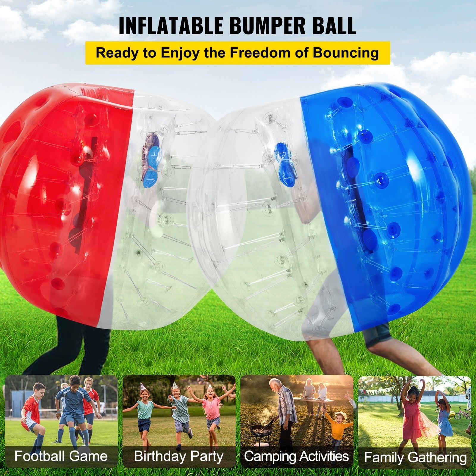 VEVOR 2PCS Inflatable Bumper Ball 5 FT / 1.5M Diameter, Bubble Soccer Ball, Blow It Up in 5 Min, Inflatable Zorb Ball for Adults or Children (5 FT, Red & Blue)