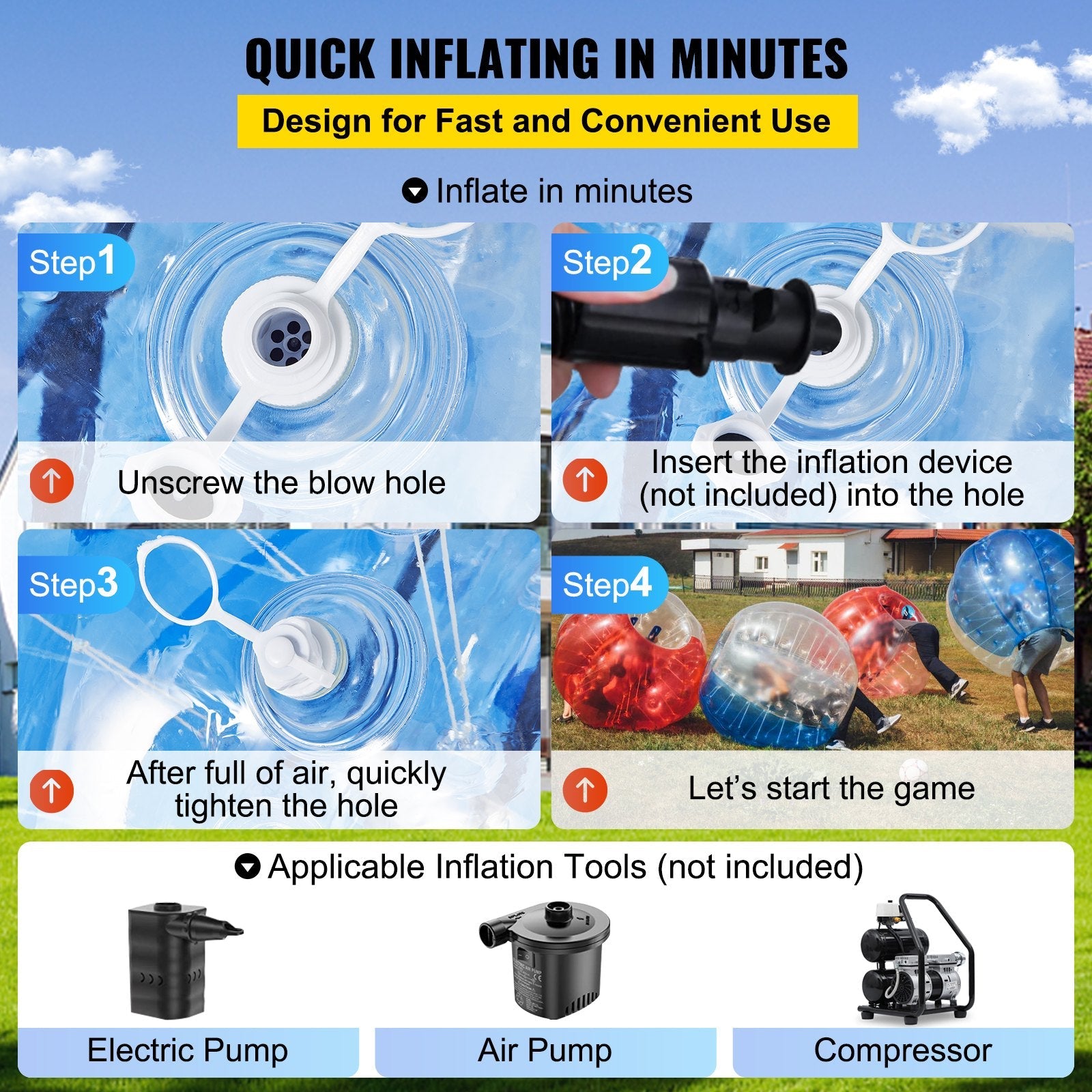 VEVOR 2PCS Inflatable Bumper Ball 5 FT / 1.5M Diameter, Bubble Soccer Ball, Blow It Up in 5 Min, Inflatable Zorb Ball for Adults or Children (5 FT, Red & Blue)