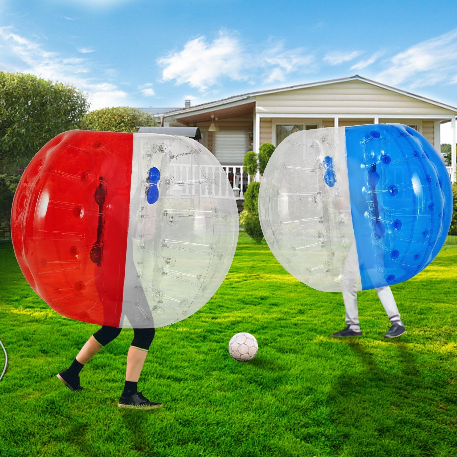 VEVOR 2PCS Inflatable Bumper Ball 5 FT / 1.5M Diameter, Bubble Soccer Ball, Blow It Up in 5 Min, Inflatable Zorb Ball for Adults or Children (5 FT, Red & Blue)