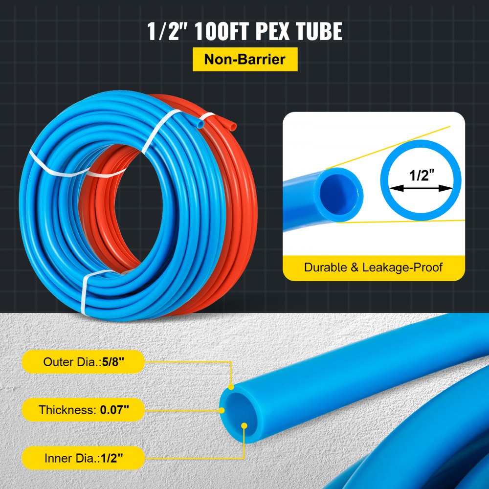 Pex Pipe 2 Rolls 1/2 inch 100 feet Plumbing Water Supply Tubing Tube Tool New