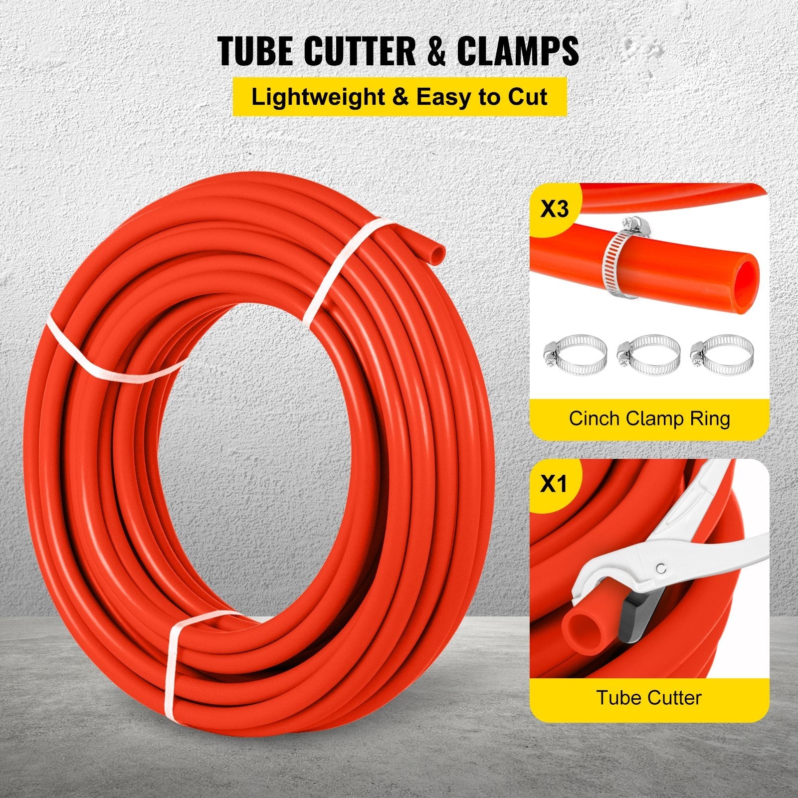 VEVOR 1/2 Inch PEX Tubing Potable Water Tube 300 FT PEX-B Plumbing Pipe Non-Barrier Radiant Heating Pex Coil for Water Plumbing Open Loop Hydronic Heating Systems (1/2" Non-Barrier, 300Ft/Red)