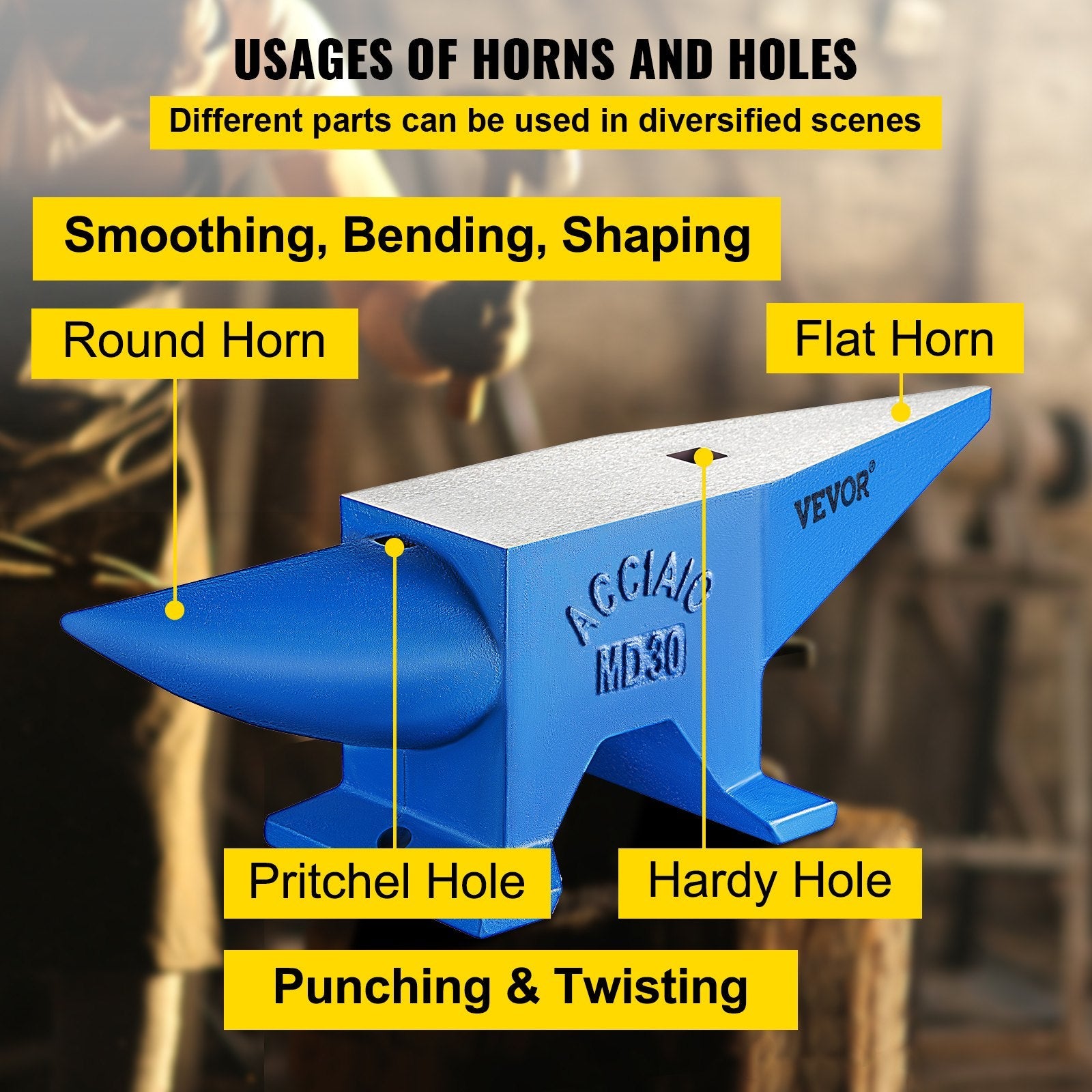 VEVOR Single Horn Anvil 66Lbs Cast Steel Anvil Blacksmith for Sale Forge Tools and Equipment Anvil Rugged Round Horn Anvil Blacksmith Jewelers Metalsmith Blacksmith Tool
