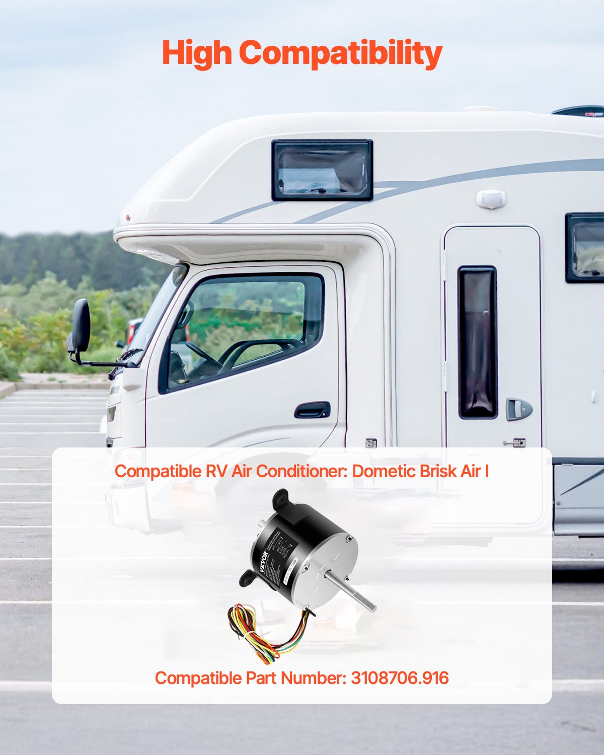 VEVOR 1/5HP RV AC Fan Motor AC115V 2.6 1650RPM Single Phase 5uf/370V Capacitor