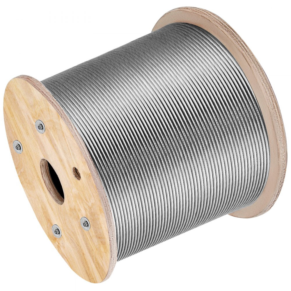 VEVOR Stainless Steel Cable Railing 1/8"x 500ft, Wire Rope 316 Marine Grade, Braided Aircraft Cable 1x19 Strands Construction for Deck,Rail,Balusters,Stair,Handrail,Porch,Fence