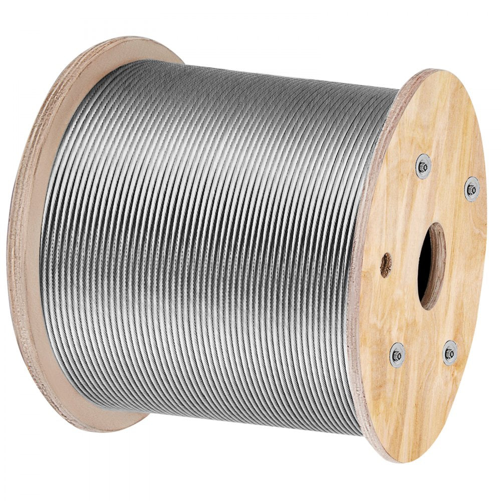 VEVOR Stainless Steel Cable Railing 1/8"x 500ft, Wire Rope 316 Marine Grade, Braided Aircraft Cable 1x19 Strands Construction for Deck,Rail,Balusters,Stair,Handrail,Porch,Fence