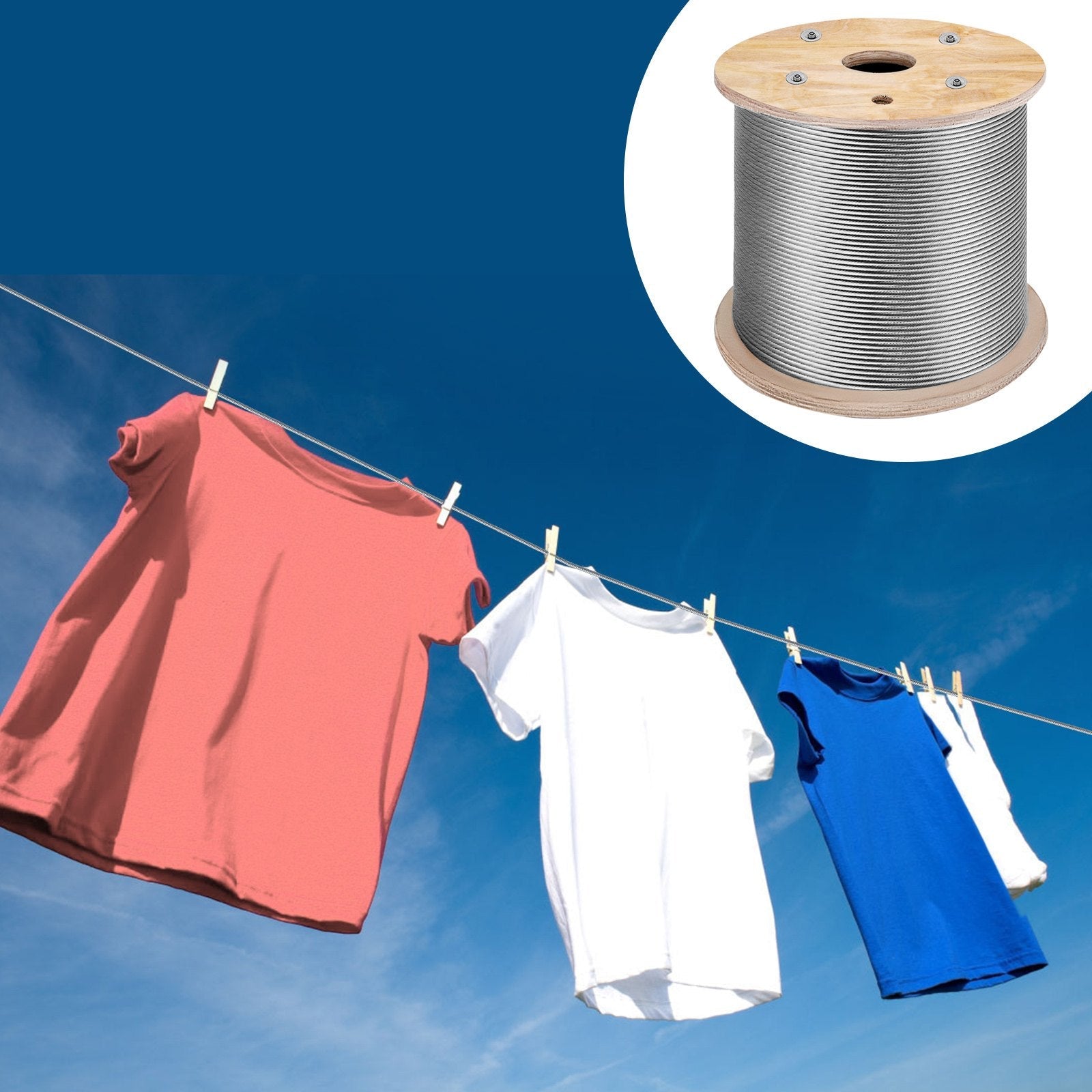 VEVOR Cable Railing 1000ft Stainless Steel Wire Rope 1/8" Stainless Stranded Wire 1x19 Wire Rope T316 (T316 1/8" 1000ft)