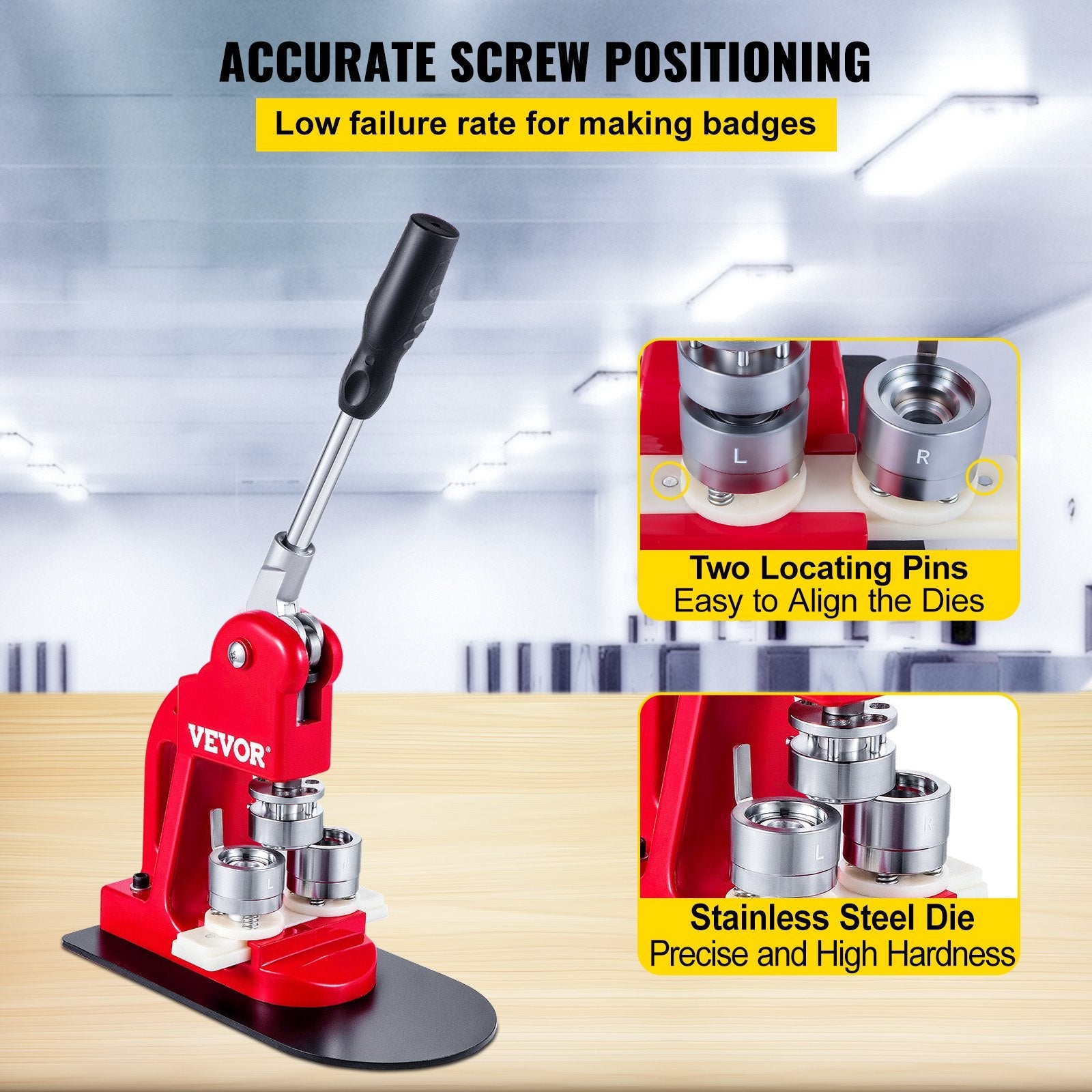 VEVOR Button Maker Button Badge Maker 32mm(1.25in) DIY Pin Button Maker Machine with1000 Pcs Free Button Parts & Circle Cutter Installation-Free Button Press Kit