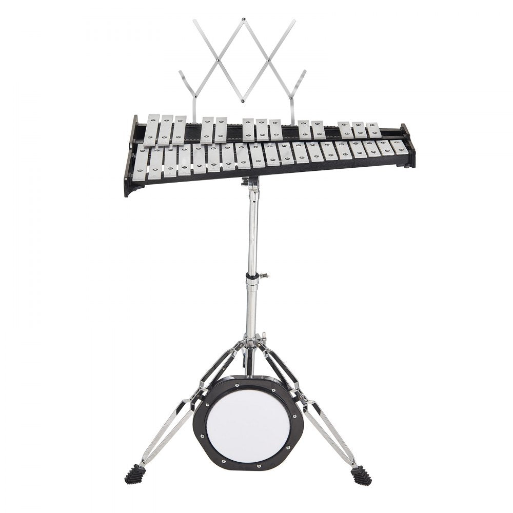 VEVOR 32 Note Glockenspiel Xylophone Bell Kit, Professional Percussion Instrument Set with Mallets, Drum Sticks, Music Stand,  8" Practice Pad, Adjustable Stand and Carrying Bag for Students & Adults