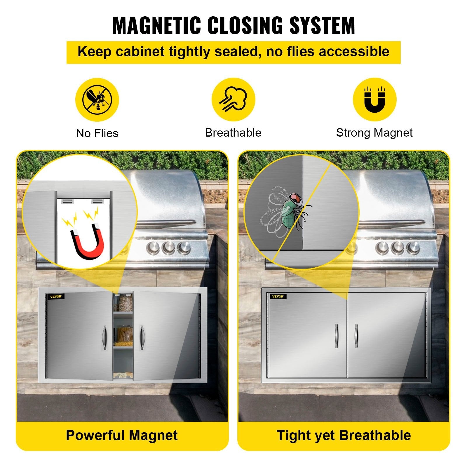 VEVOR BBQ Access Door 39W x 26H Inch, Double BBQ Door Stainless Steel, Outdoor Kitchen Doors for BBQ Island, Grill Station, Outside Cabinet