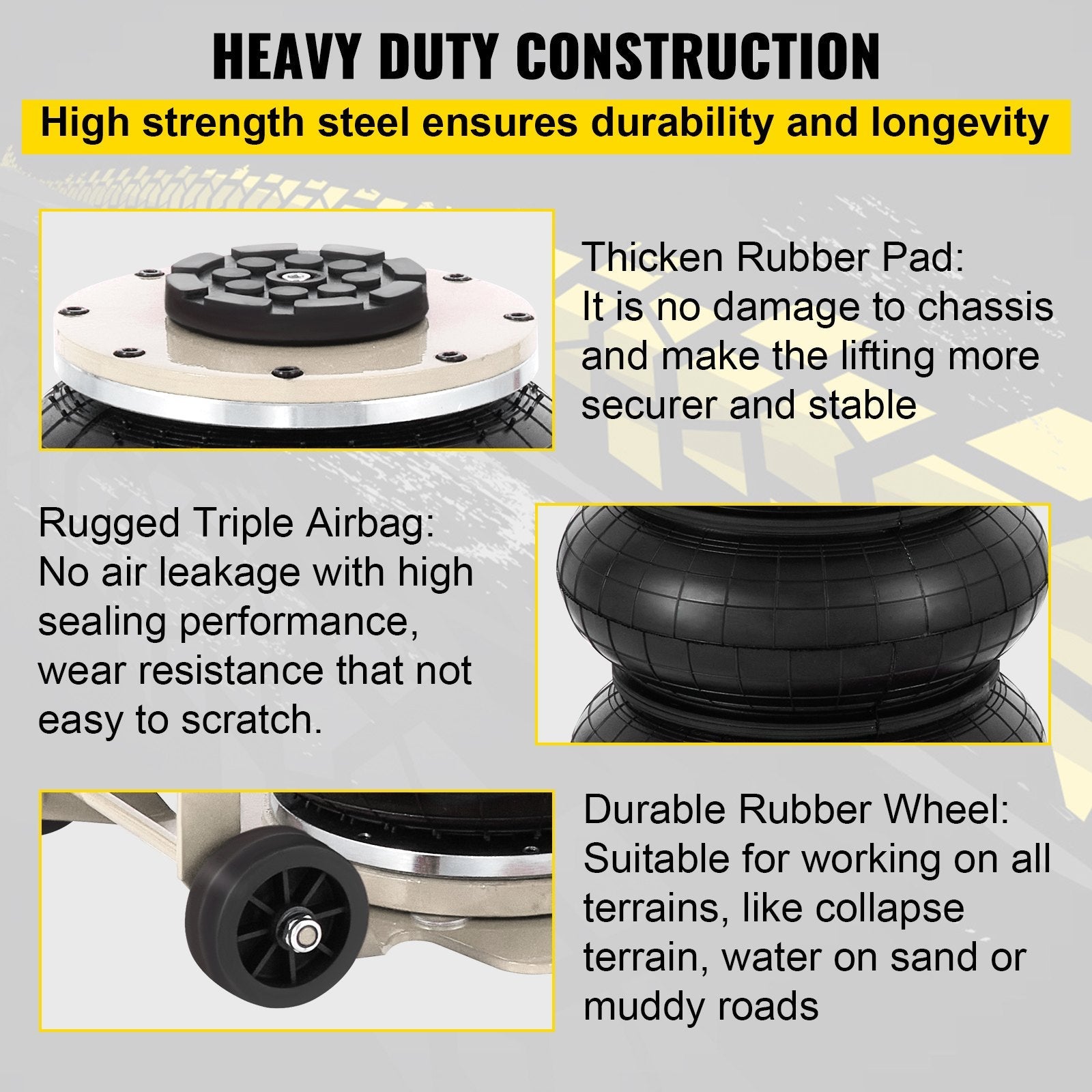 VEVOR Pneumatic Jack, 3 Ton/6600 LBS Air Bag Jack, Triple Bag Air Jack for Vehicle, Extremely Fast Lifting Action, Max Height 15.75\"/400 mm, with Wheels, Long Handle