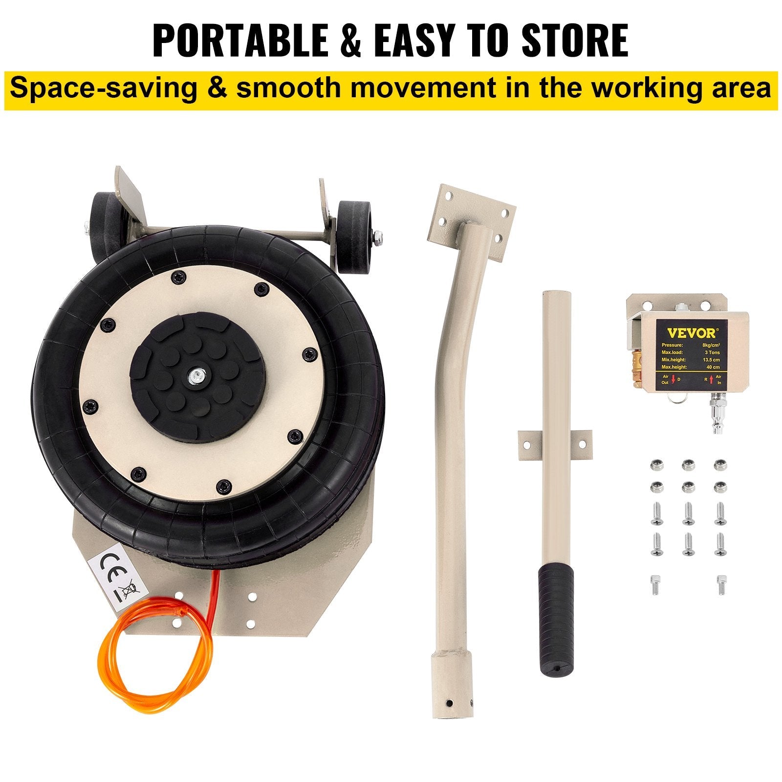 VEVOR Pneumatic Jack, 3 Ton/6600 LBS Air Bag Jack, Triple Bag Air Jack for Vehicle, Extremely Fast Lifting Action, Max Height 15.75\"/400 mm, with Wheels, Long Handle