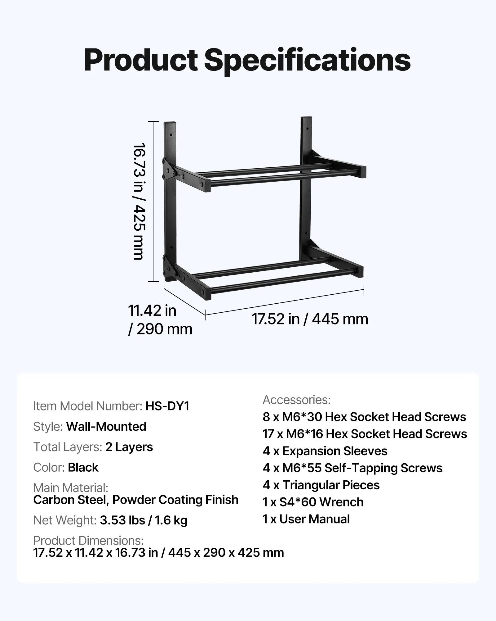 VEVOR Wall Mount Printer Filament Storage Rack, 2-Tier Wall Bracket Storage Shelf, Rolling Filament Spool Holders Racks with Wheels, Filaments Organzied for 3D Printing Studio, Workshop (Shelf Only)