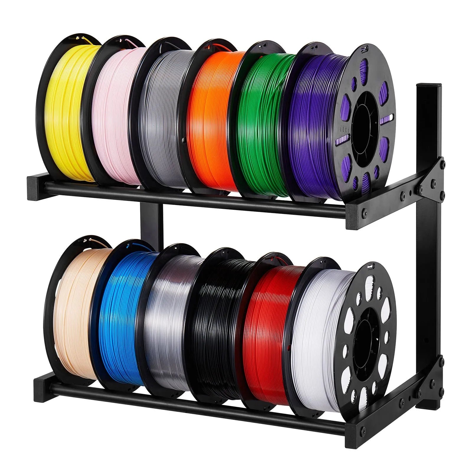 VEVOR Wall Mount Printer Filament Storage Rack, 2-Tier Wall Bracket Storage Shelf, Rolling Filament Spool Holders Racks with Wheels, Filaments Organzied for 3D Printing Studio, Workshop (Shelf Only)