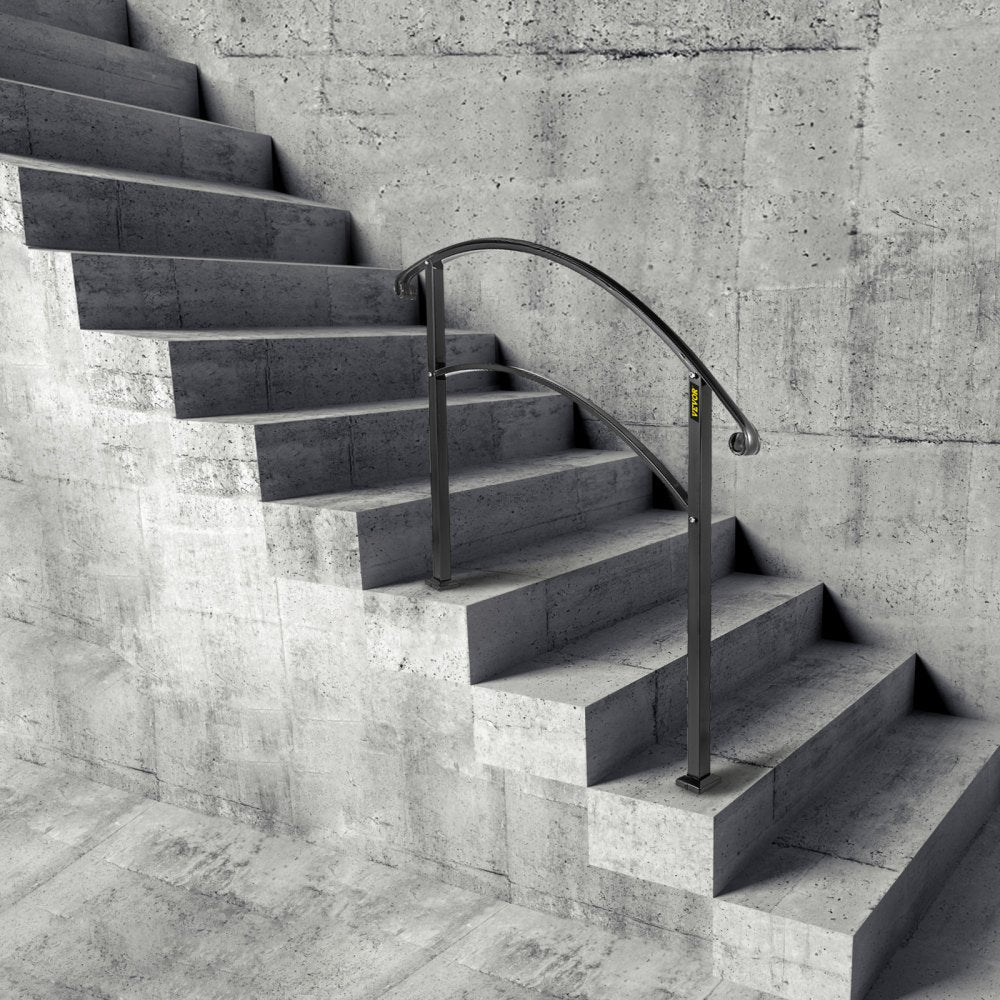 VEVOR Handrails for Outdoor Steps, Fit 1 or 3 Steps Outdoor Stair Railing, Black Wrought Iron Handrail, Flexible Front Porch Hand Rail, Transitional Handrails for Concrete Steps or Wooden Stairs