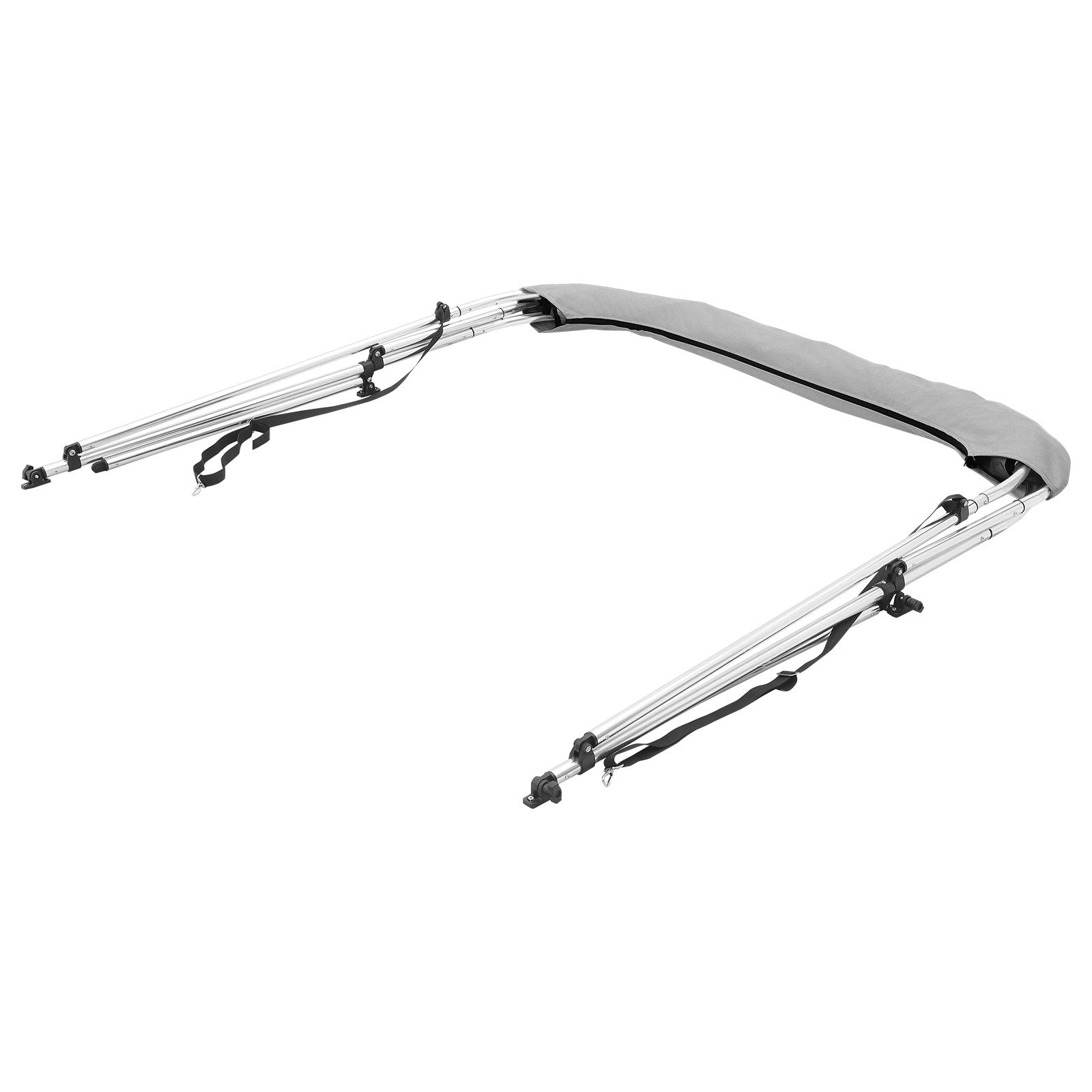 VEVOR 3 Bow Bimini Top Boat Cover, 900D Polyester Canopy with 1" Aluminum Alloy Frame, Waterproof and Sun Shade, Includes Storage Boot, 2 Support Poles, 4 Straps, 6'L x 46"H x 61"-66"W, Light Grey