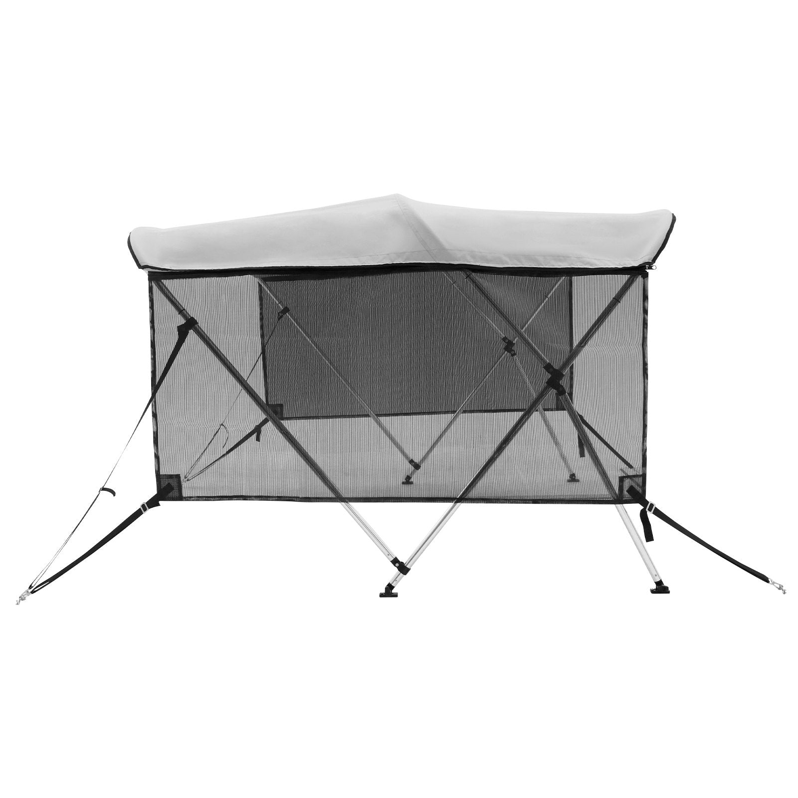 VEVOR 3 Bow Bimini Top Boat Cover, Detachable Mesh Sidewalls, 600D Polyester Canopy with 1" Aluminum Alloy Frame, Includes Storage Boot, 2 Support Poles, 2 Straps, 6'L x 46"H x 67"-72"W, Light Grey