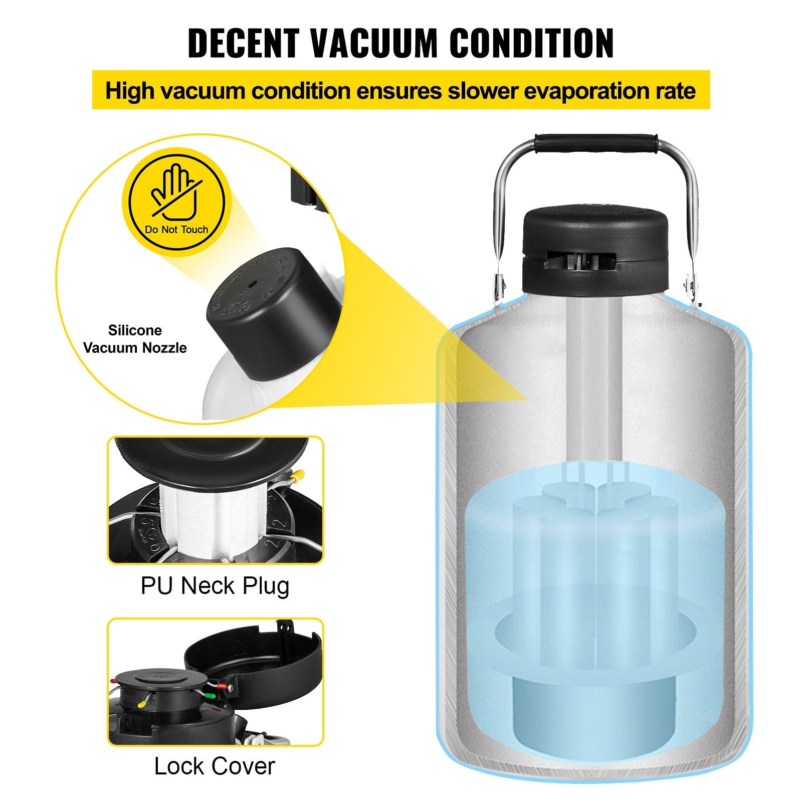 VEVOR 3L Liquid Nitrogen Container Aluminum Alloy Liquid Nitrogen Tank Static Cryogenic Container Liquid Nitrogen Container with 6 Canisters and Carry Bag