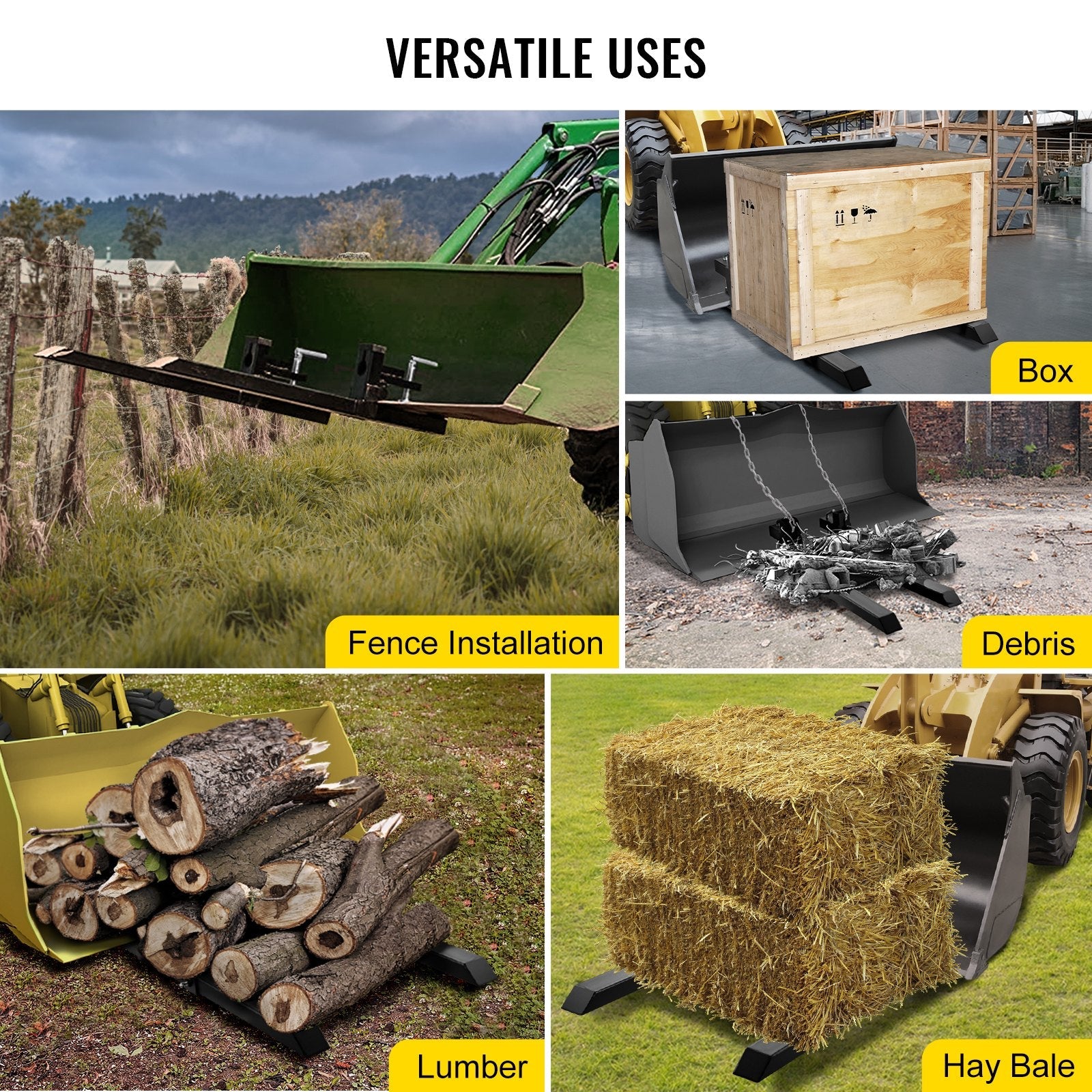 VEVOR Pallet Forks 42.9" 4000 Lbs Max, Clamp On Tractor Bucket Forks 58.7" Total Length, Heavy Duty Front Loader Forks, Fork Attachment for Skid Steer,Loader Bucket