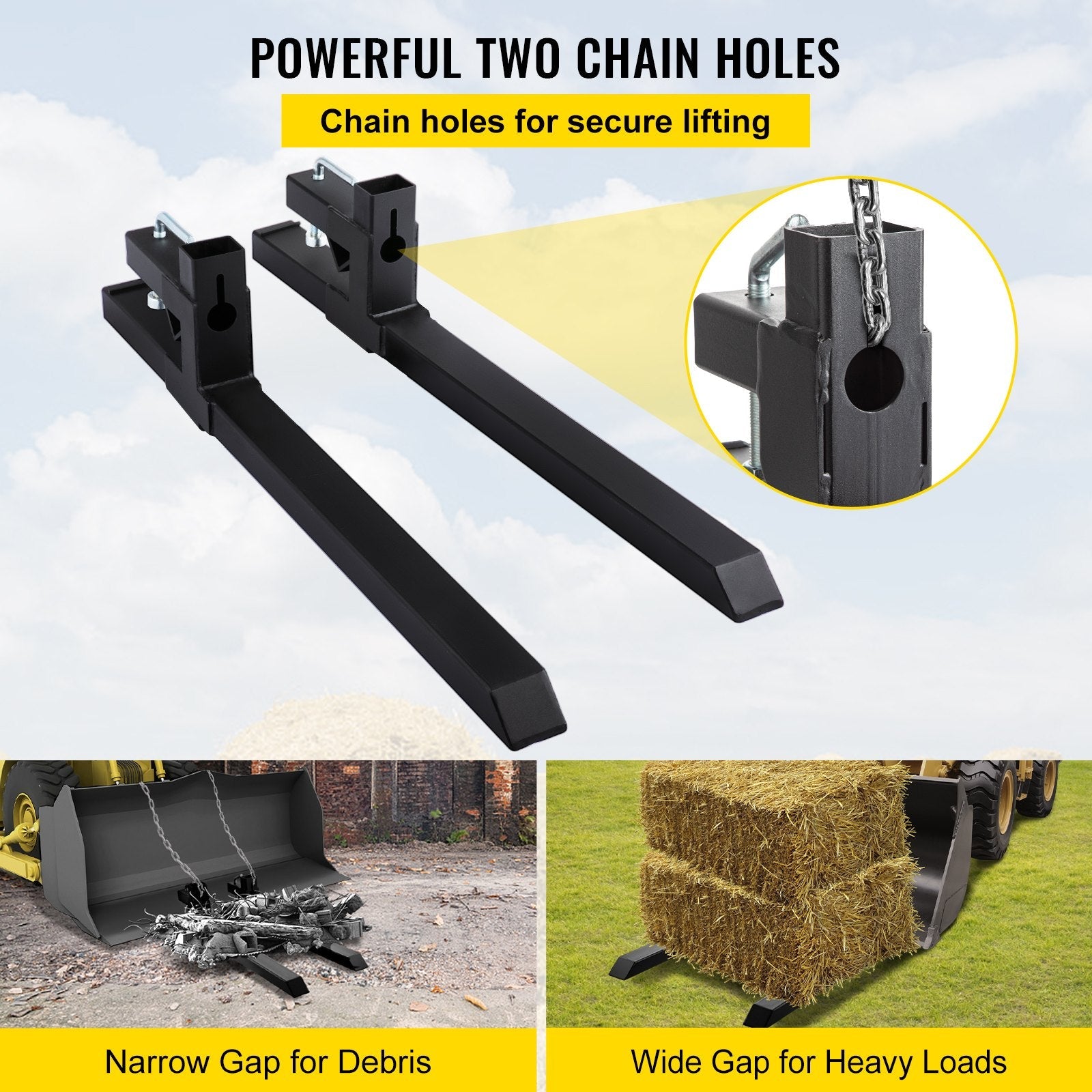 VEVOR Pallet Forks 42.9" 4000 Lbs Max, Clamp On Tractor Bucket Forks 58.7" Total Length, Heavy Duty Front Loader Forks, Fork Attachment for Skid Steer,Loader Bucket