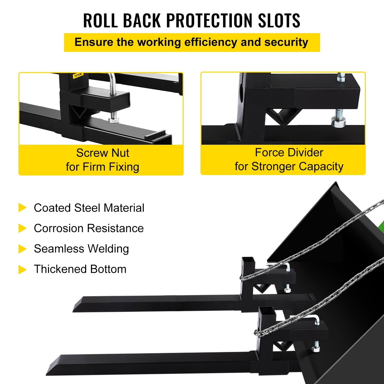 VEVOR Pallet Forks 42.9" 4000 Lbs Max, Clamp On Tractor Bucket Forks 58.7" Total Length, Heavy Duty Front Loader Forks, Fork Attachment for Skid Steer,Loader Bucket