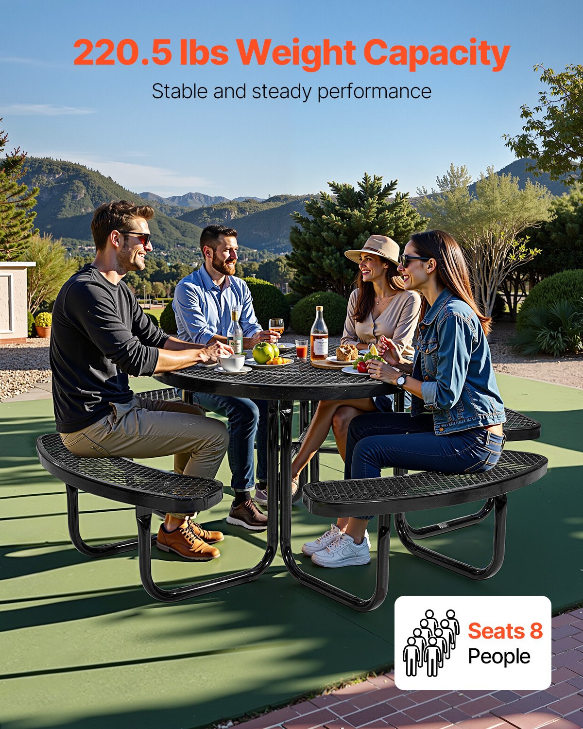 VEVOR Picnic Table Weather Resistant Steel Patio Dining Furniture Set Outdoor