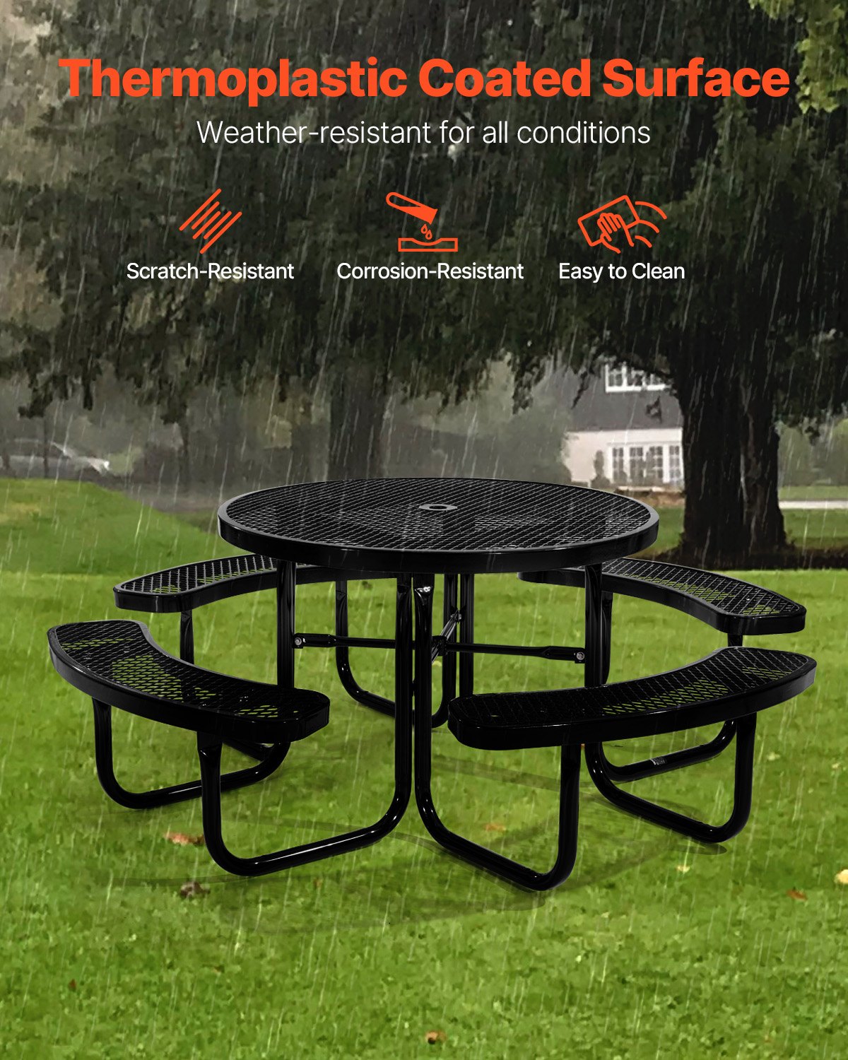 VEVOR Picnic Table Weather Resistant Steel Patio Dining Furniture Set Outdoor