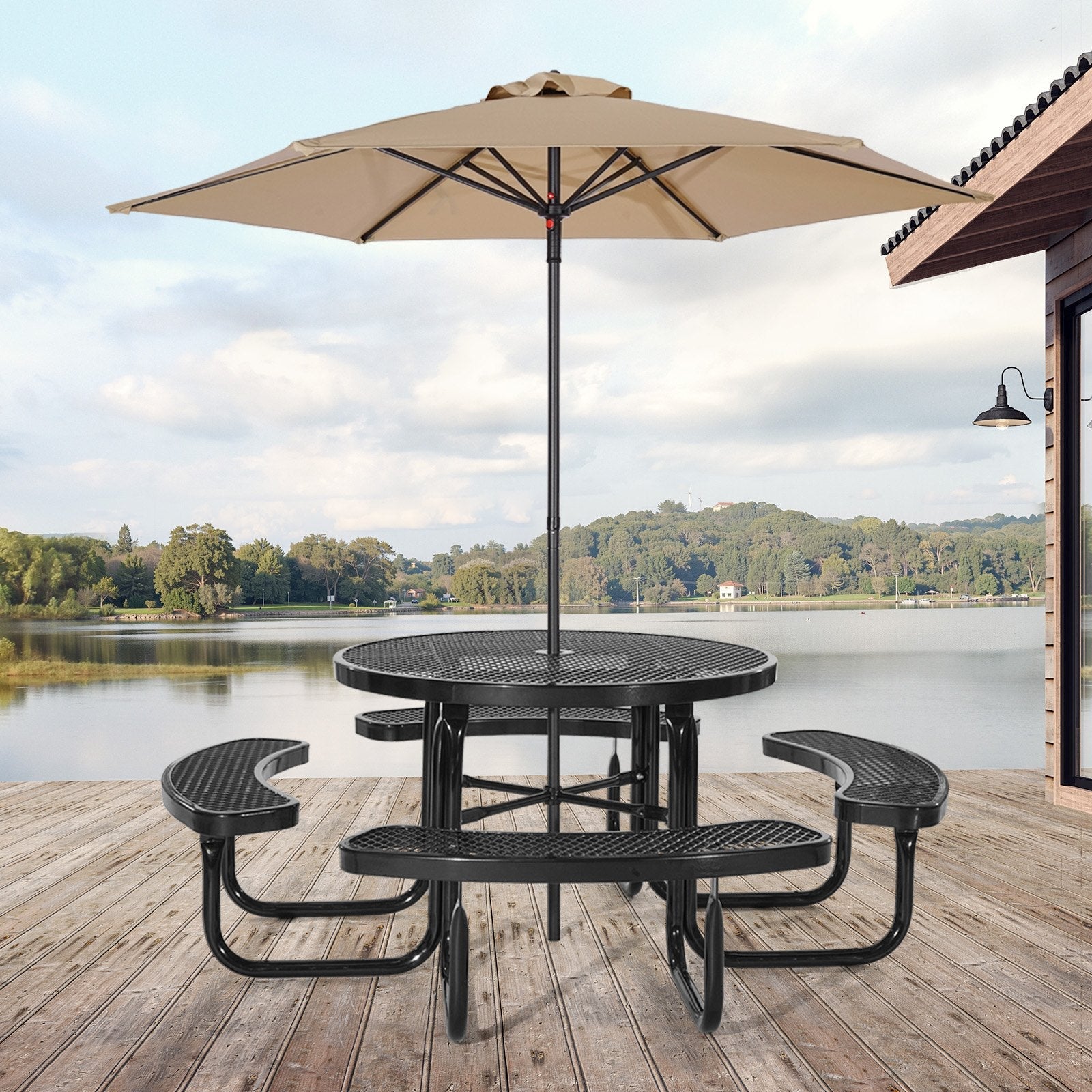 VEVOR Picnic Table Weather Resistant Steel Patio Dining Furniture Set Outdoor