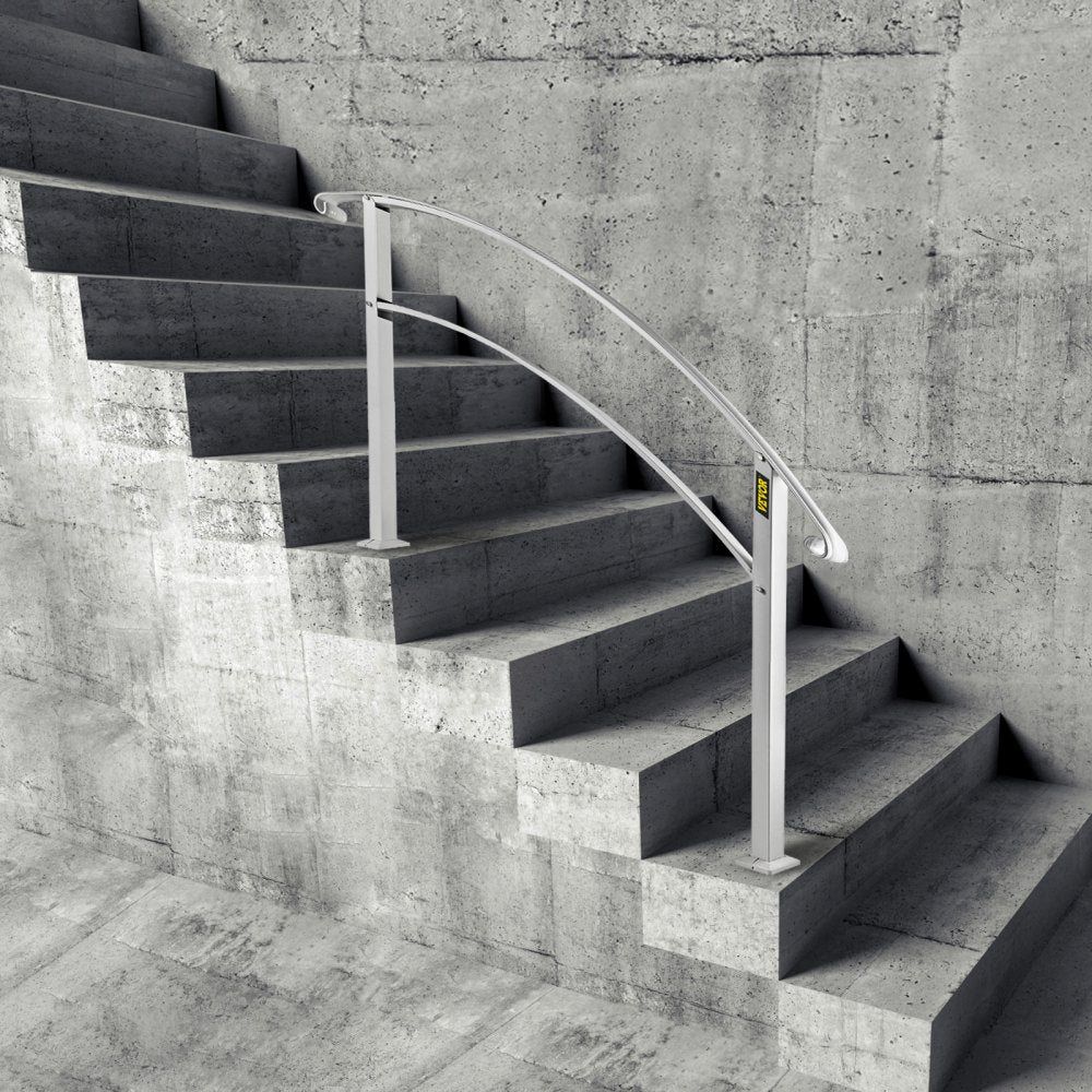 VEVOR Handrails for Outdoor Steps, Fit 1 or 4 Steps Outdoor Stair Railing, White Wrought Iron Handrail, Flexible Front Porch Hand Rail, Transitional Handrails for Concrete Steps or Wooden Stairs