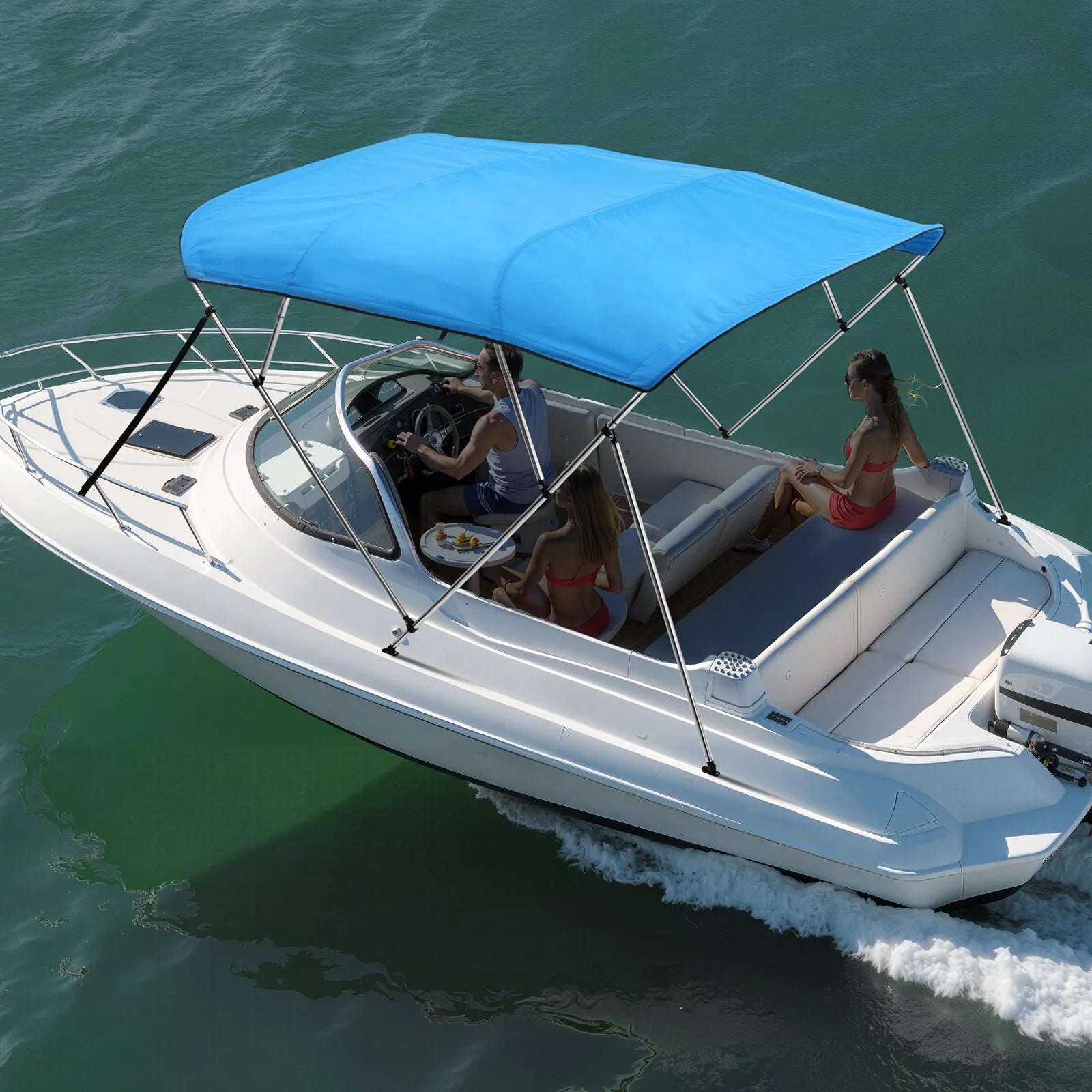 4 Bow Boat Bimini Top 96" L x 85"-90" W x 54" H, 600D Waterproof Canopy with Aluminum Frame, Pacific Blue