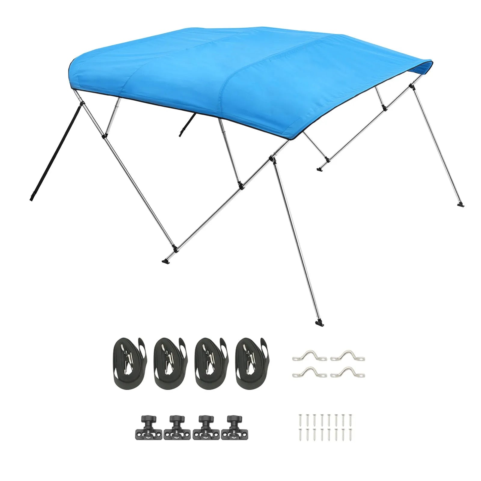 4 Bow Boat Bimini Top 96" L x 85"-90" W x 54" H, 600D Waterproof Canopy with Aluminum Frame, Pacific Blue