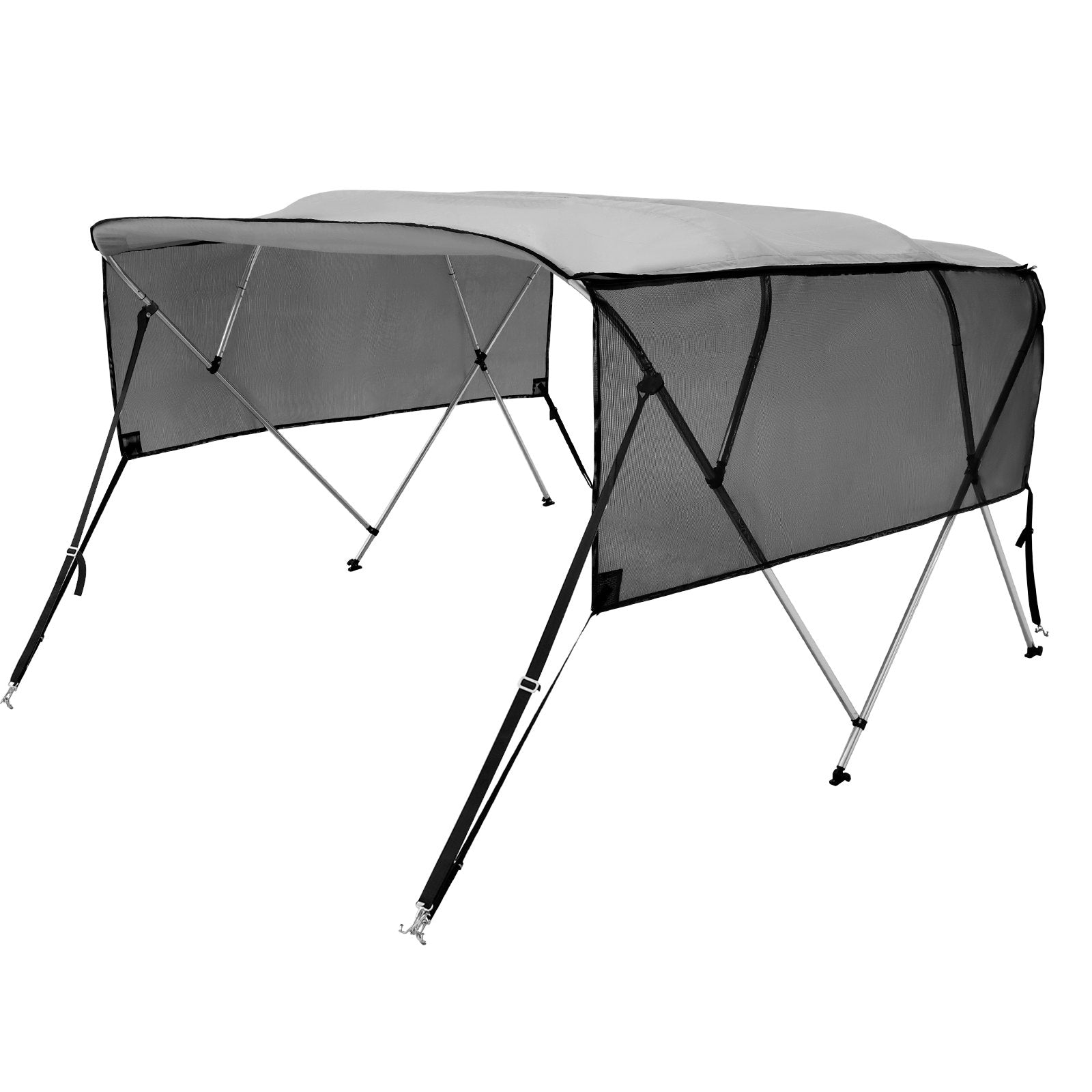 VEVOR 4 Bow Bimini Top Boat Cover, Detachable Mesh Sidewalls, 600D Polyester Canopy with 1" Aluminum Alloy Frame, Includes Storage Boot, 2 Support Poles, 2 Straps, 8'L x 54"H x 85"-90"W, Light Grey