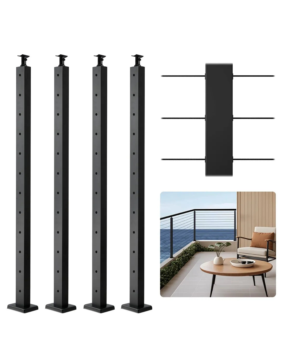 VEVOR Cable Railing Post 42x2x2 In Horizontal-Hole Post 4JZLGZXHS106URZU0001V0