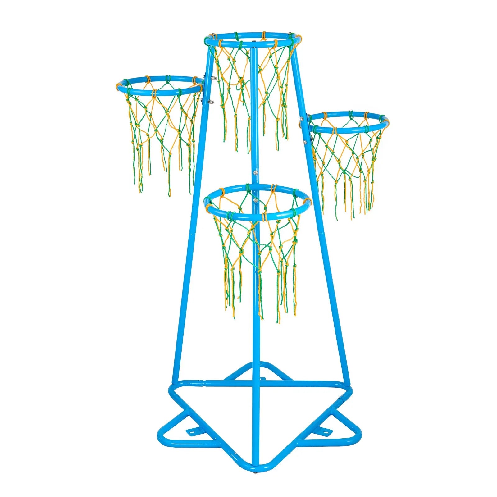 Kids Adjustable Basketball Hoop Set | 4-Hoop Portable Basketball Stand with 3 Balls, Indoor & Outdoor, Blue