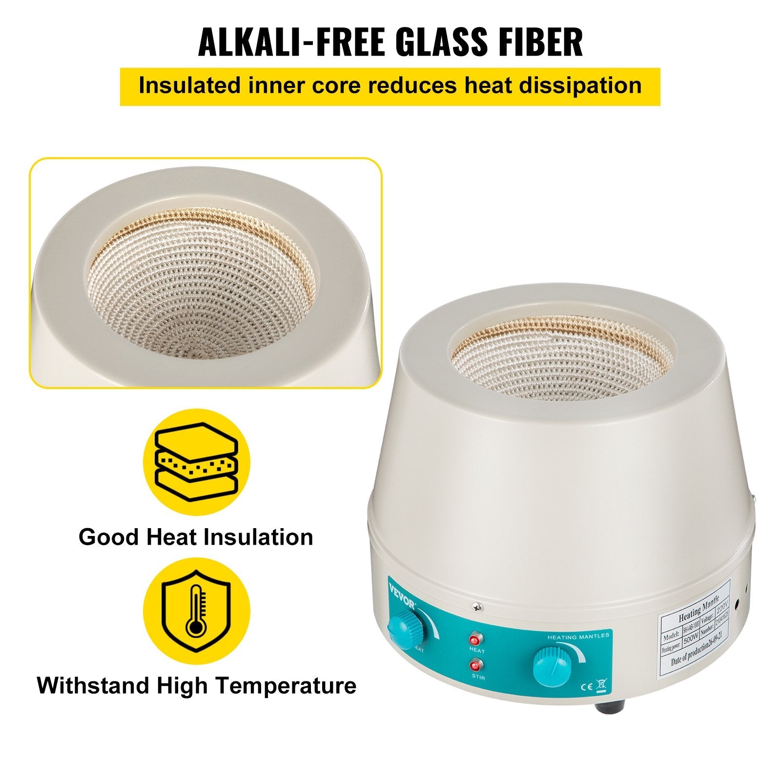 VEVOR Heating Mantle 500ml Magnetic Stirrer Heating Mantle 0-1600rpm Heating Mantle Magnetic Stirrer 250W Lab Magnetic Stir Plate for Liquid Heating and Stirring (500ml)