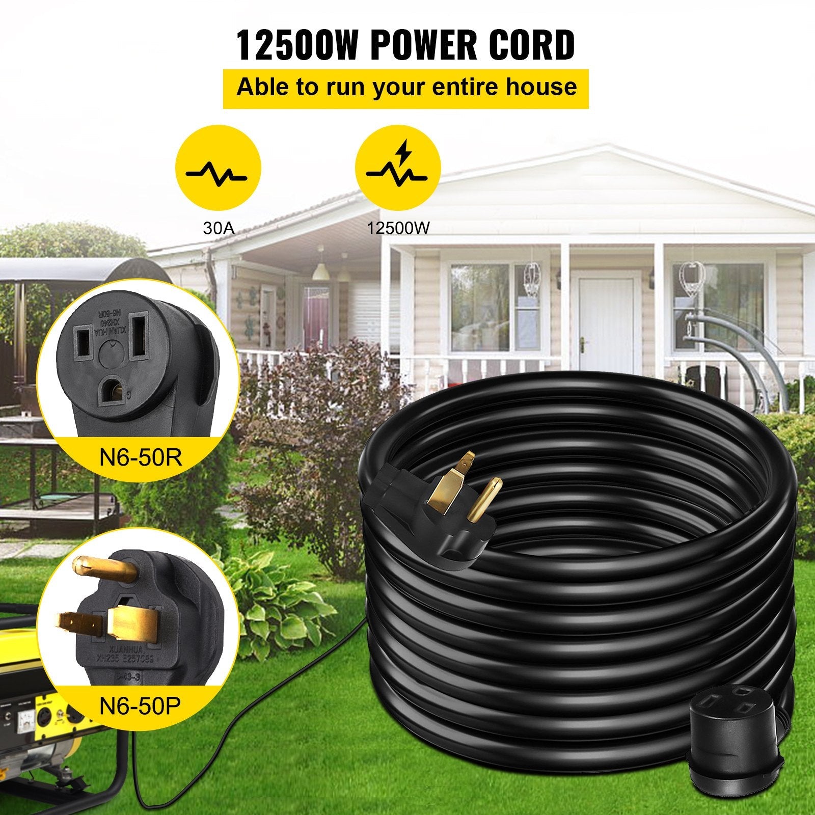 VEVOR Extension Cord, 50ft 250 Volt, 10 Gauge Heavy Duty Outdoor Welder Extension Cord with 10 Awg 3 Prong, 30 Amp Power Extension for Welding Machines, NEMA 6-50 Plug, ETL Approved, Black