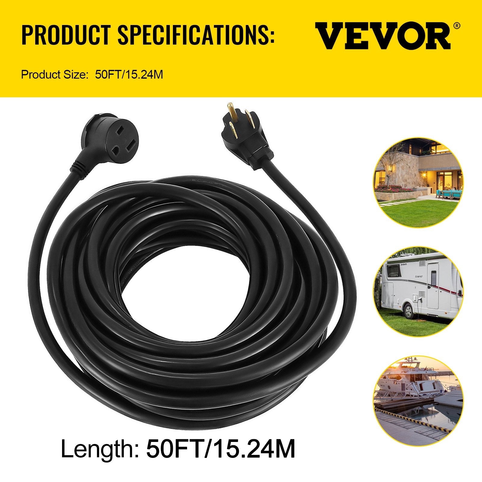 VEVOR Extension Cord, 50ft 250 Volt, 10 Gauge Heavy Duty Outdoor Welder Extension Cord with 10 Awg 3 Prong, 30 Amp Power Extension for Welding Machines, NEMA 6-50 Plug, ETL Approved, Black