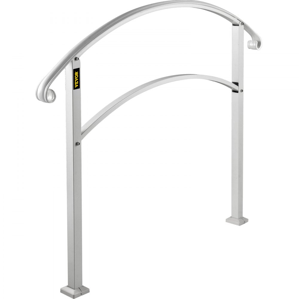 VEVOR Handrails for Outdoor Steps, Fit 1 or 5 Steps Outdoor Stair Railing, White Wrought Iron Handrail, Flexible Front Porch Hand Rail, Transitional Handrails for Concrete Steps or Wooden Stairs