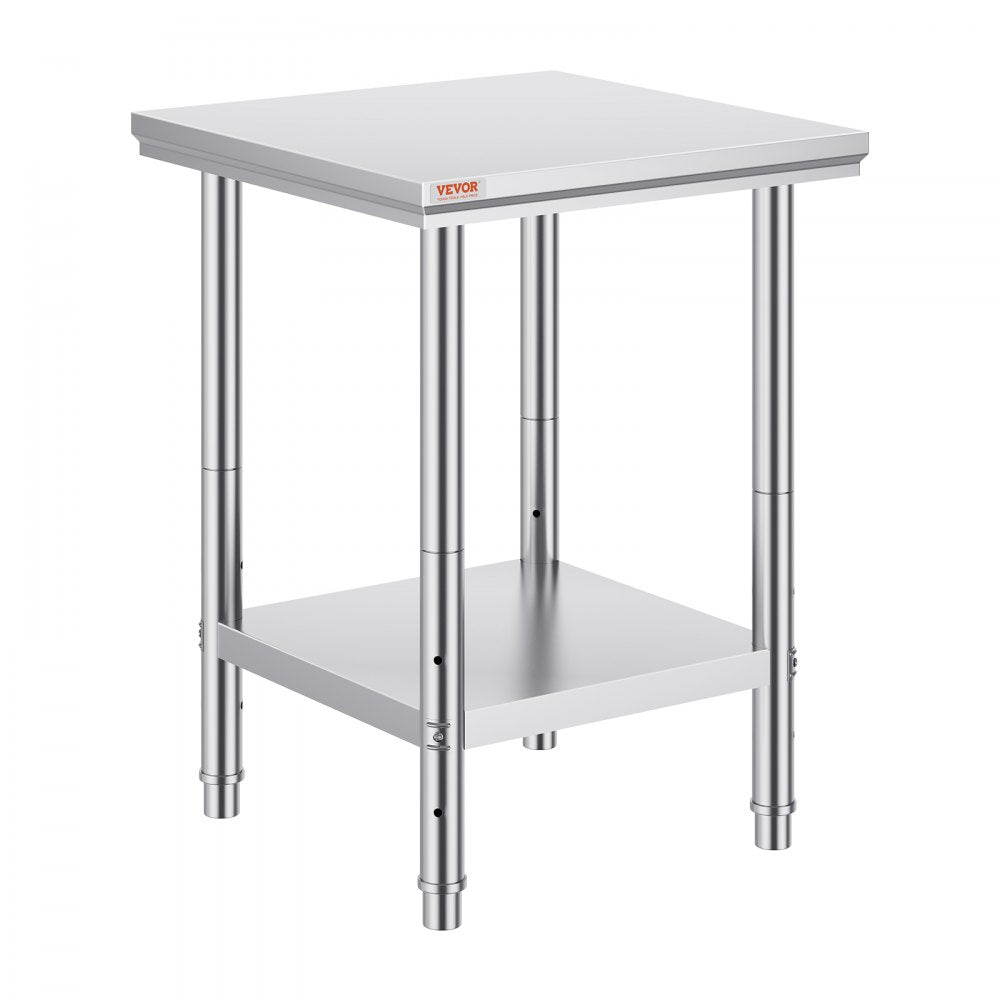 VEVOR Stainless Steel Work Table 24 x 24 x 32 Inch Commercial Kitchen Prep & Work Table Heavy Duty Prep Worktable Metal Work Table with Adjustable Feet for Restaurant, Home and Hotel