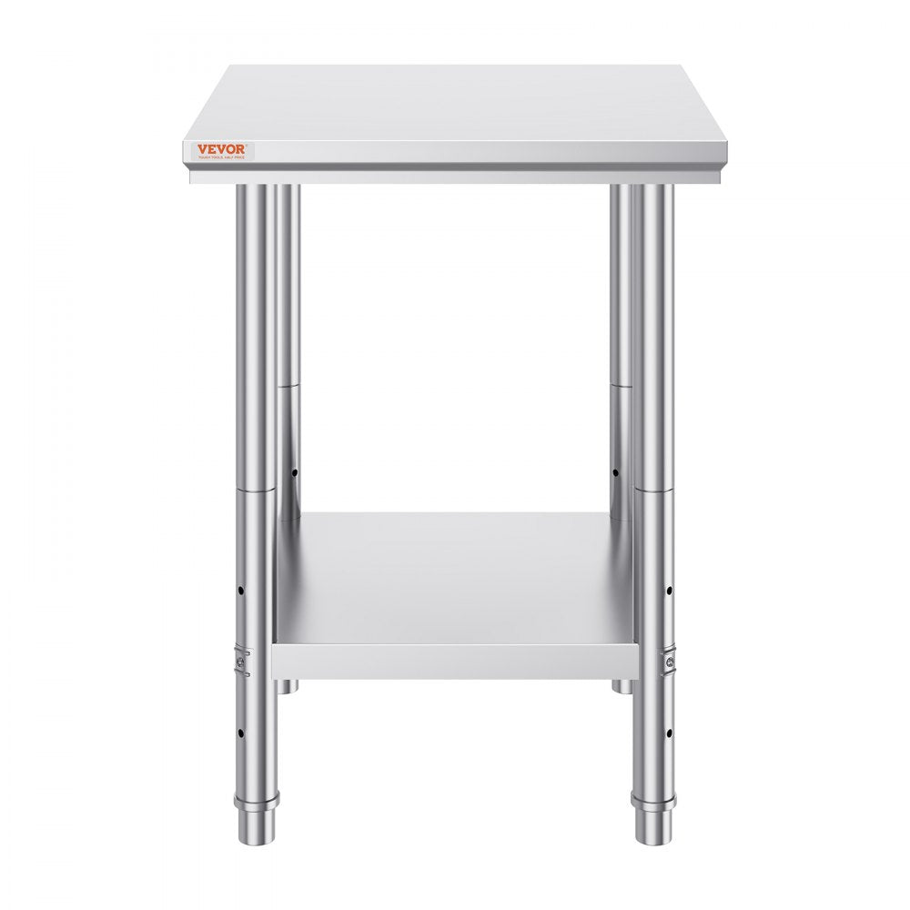 VEVOR Stainless Steel Work Table 24 x 24 x 32 Inch Commercial Kitchen Prep & Work Table Heavy Duty Prep Worktable Metal Work Table with Adjustable Feet for Restaurant, Home and Hotel
