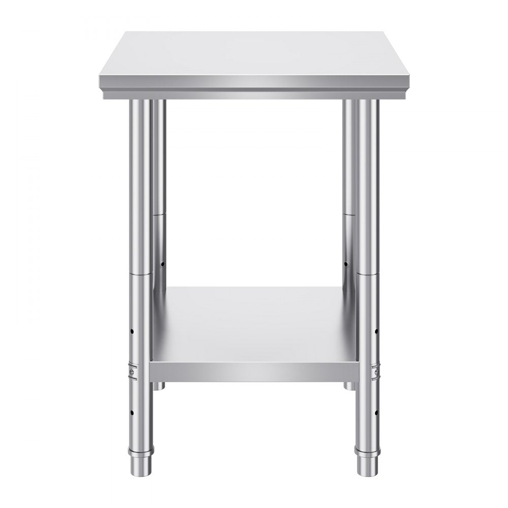 VEVOR Stainless Steel Work Table 24 x 24 x 32 Inch Commercial Kitchen Prep & Work Table Heavy Duty Prep Worktable Metal Work Table with Adjustable Feet for Restaurant, Home and Hotel