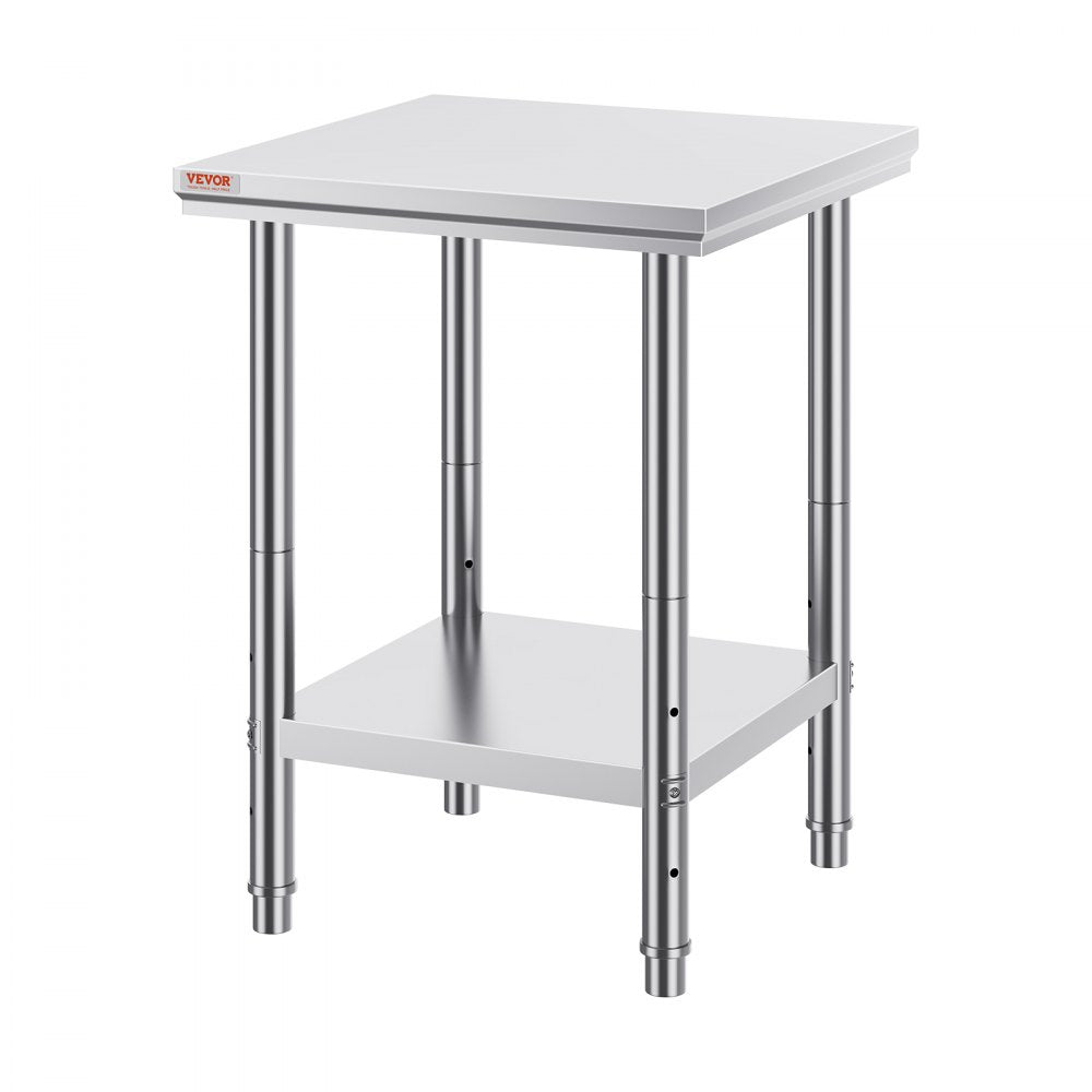 VEVOR Stainless Steel Work Table 24 x 24 x 32 Inch Commercial Kitchen Prep & Work Table Heavy Duty Prep Worktable Metal Work Table with Adjustable Feet for Restaurant, Home and Hotel