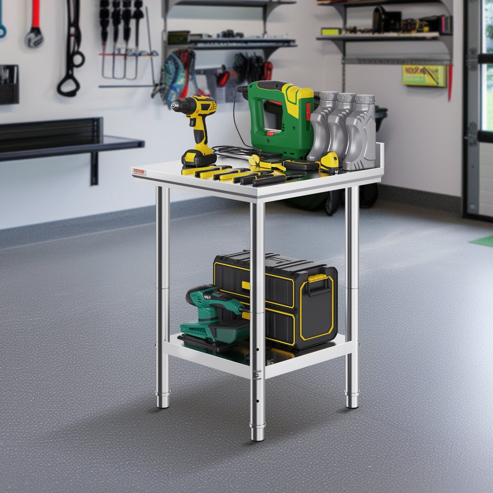 VEVOR Stainless Steel Work Table 24 x 24 x 34 Inch Commercial Food Prep Worktable Heavy Duty Prep Worktable Metal Work Table with Adjustable Feet for Restaurant, Home and Hotel