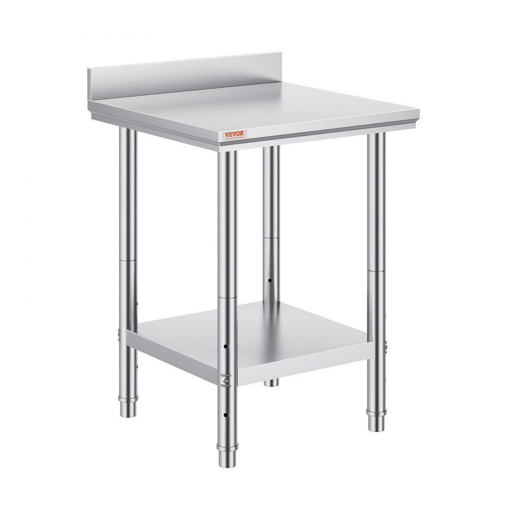 VEVOR Stainless Steel Work Table 24 x 24 x 34 Inch Commercial Food Prep Worktable Heavy Duty Prep Worktable Metal Work Table with Adjustable Feet for Restaurant, Home and Hotel